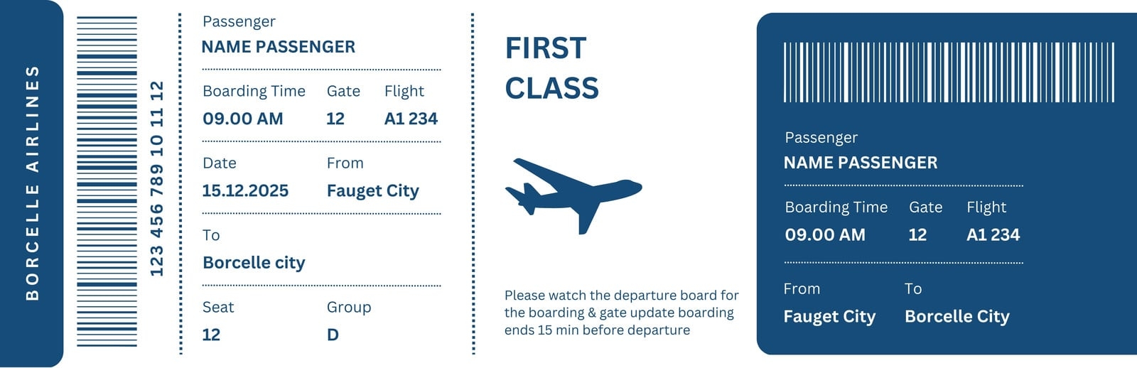Printable Free Editable Airline Ticket Template