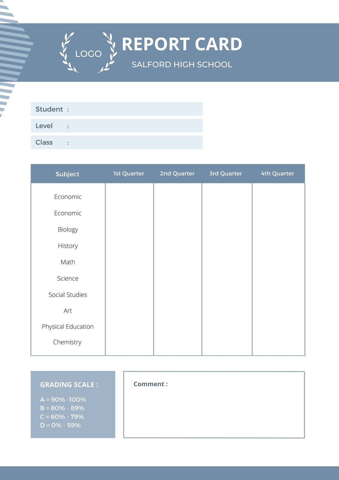 Free And Printable High School Report Card Templates Canva