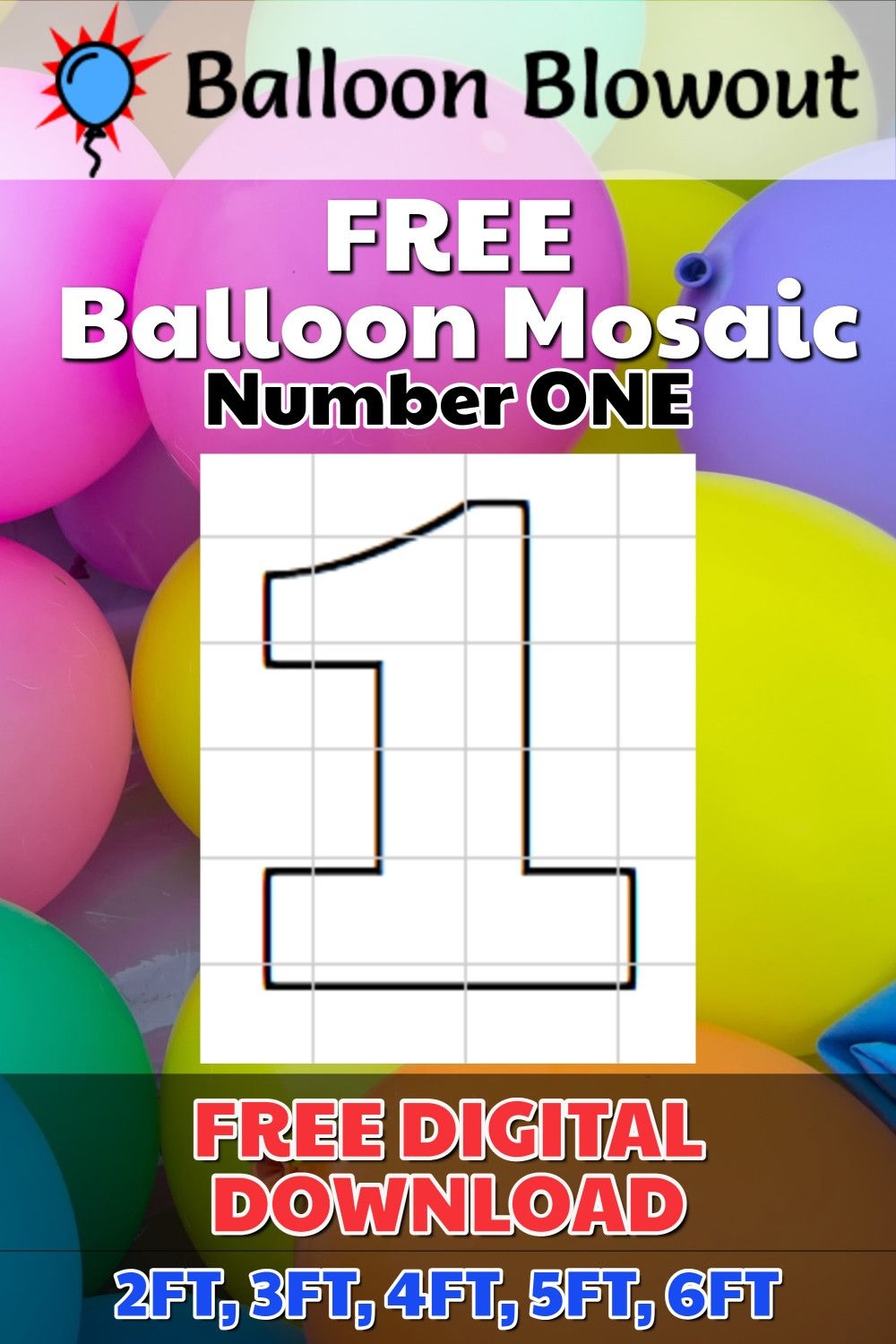 FREE Balloon Mosaic Number 1 ONE Template Frame Kit PDF Large Printable DIY 2ft 3ft 4ft 5ft 6ft Balloon Template Balloon Letters Diy Balloons