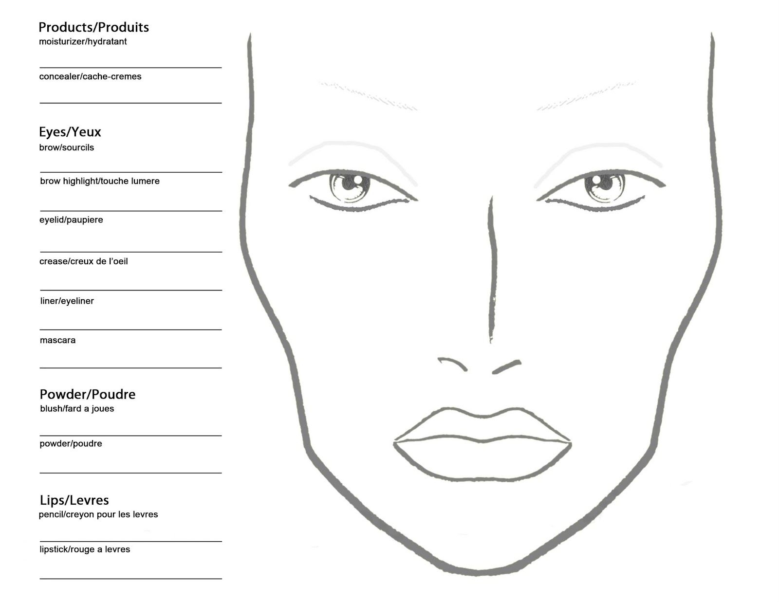 Free Blank MAC Makeup Chart Makeup Face Charts Makeup Charts Face Template Makeup