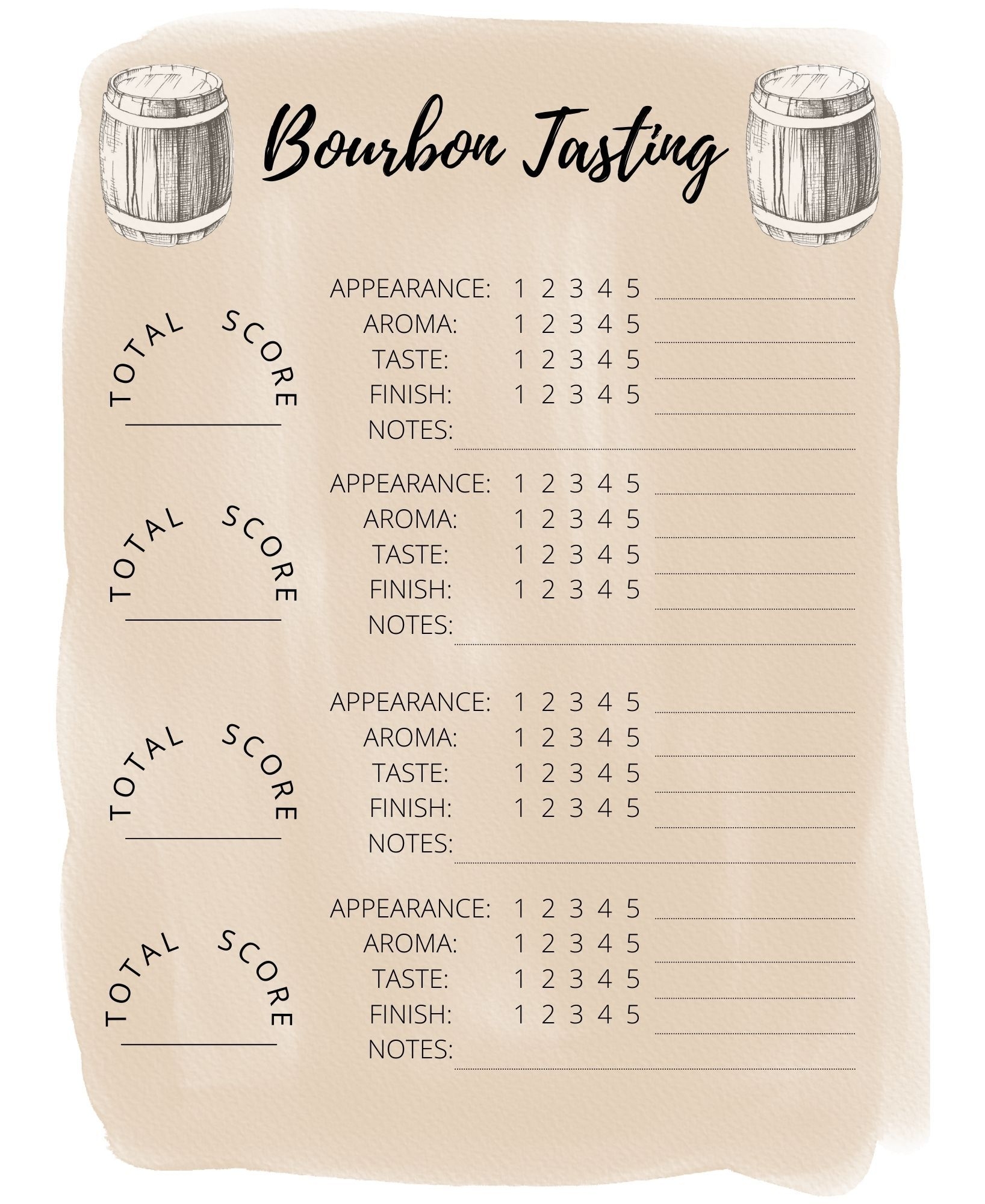 FREE Bourbon Tasting Printable