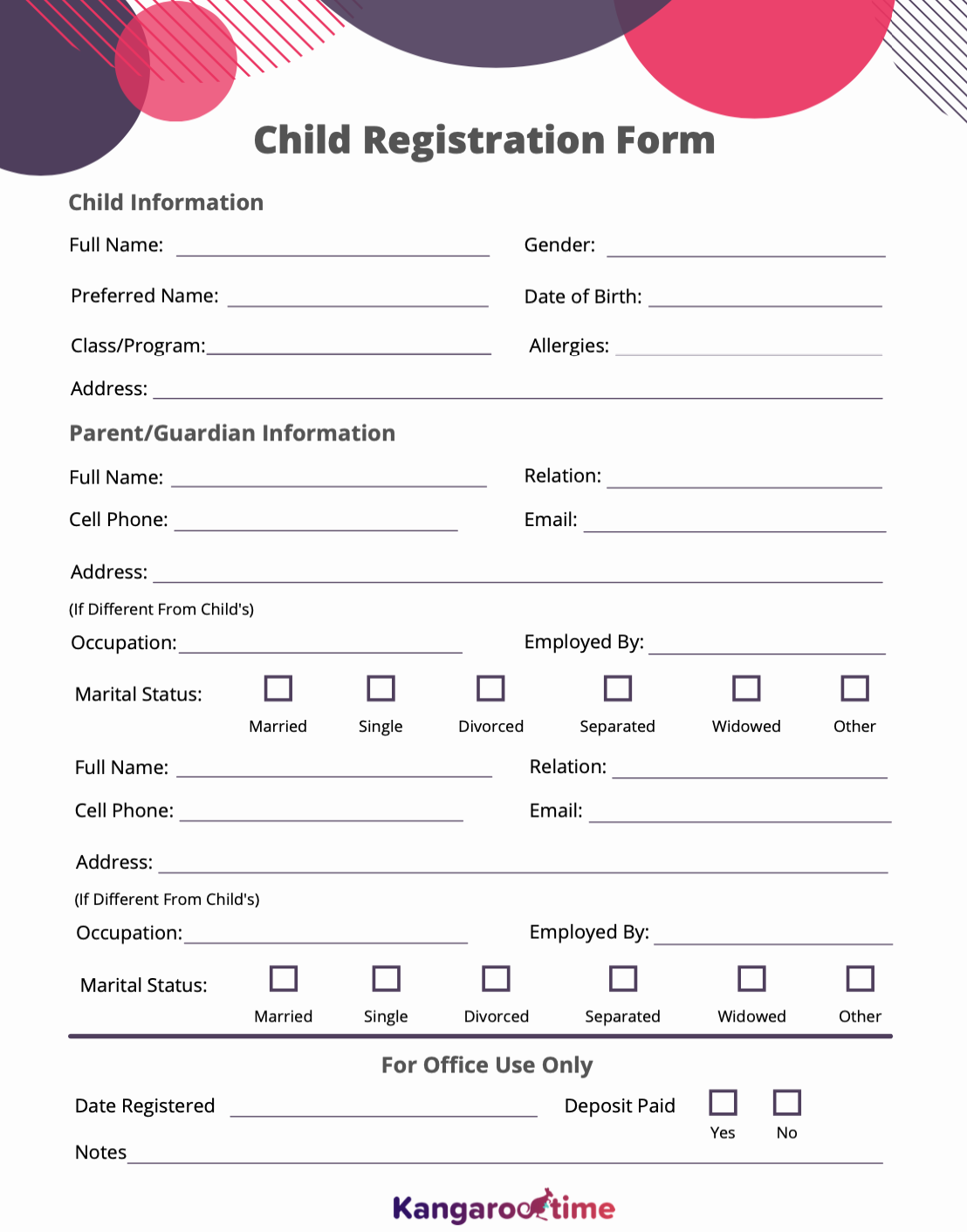 Printable Preschool Registration Form Template