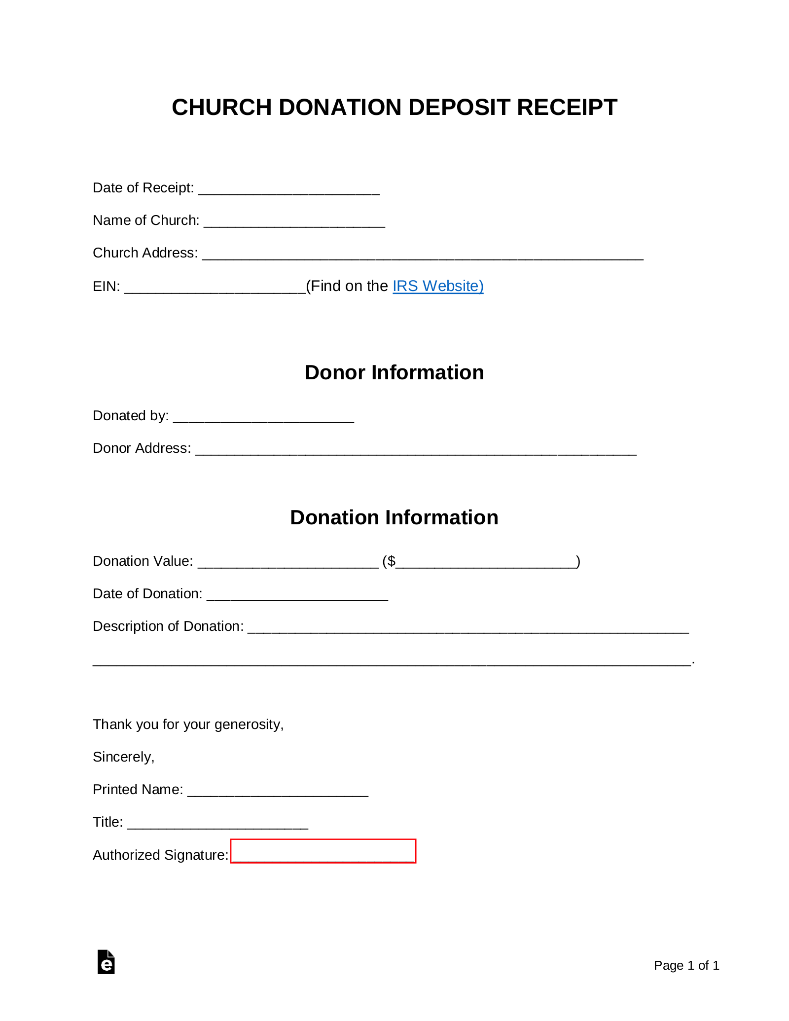 Free Church Donation Receipt PDF Word EForms