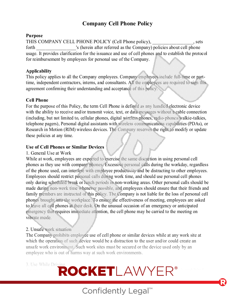 Free Company Cell Phone Policy Template Rocket Lawyer