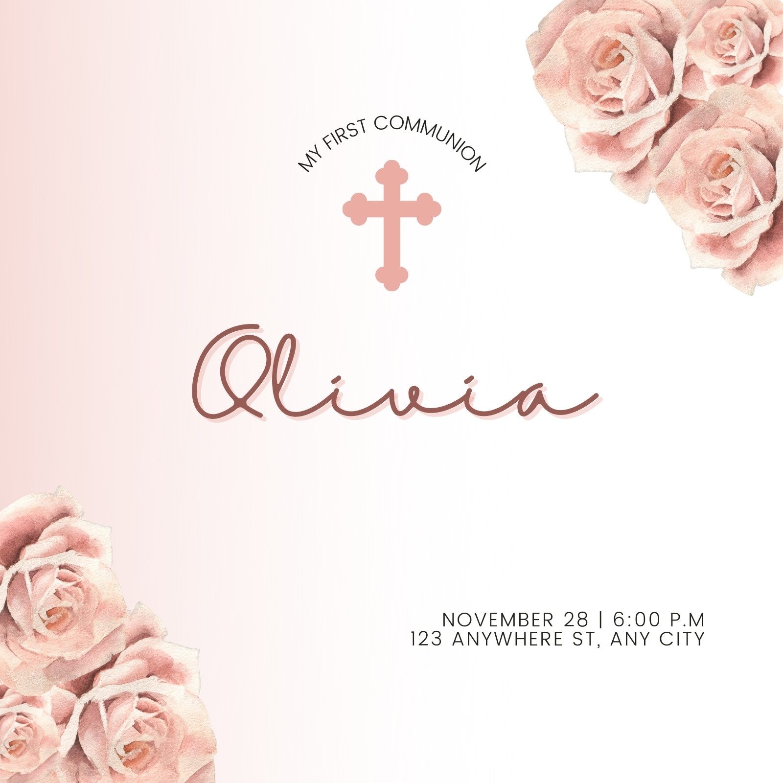 Free Custom Printable First Communion Invitation Templates Canva