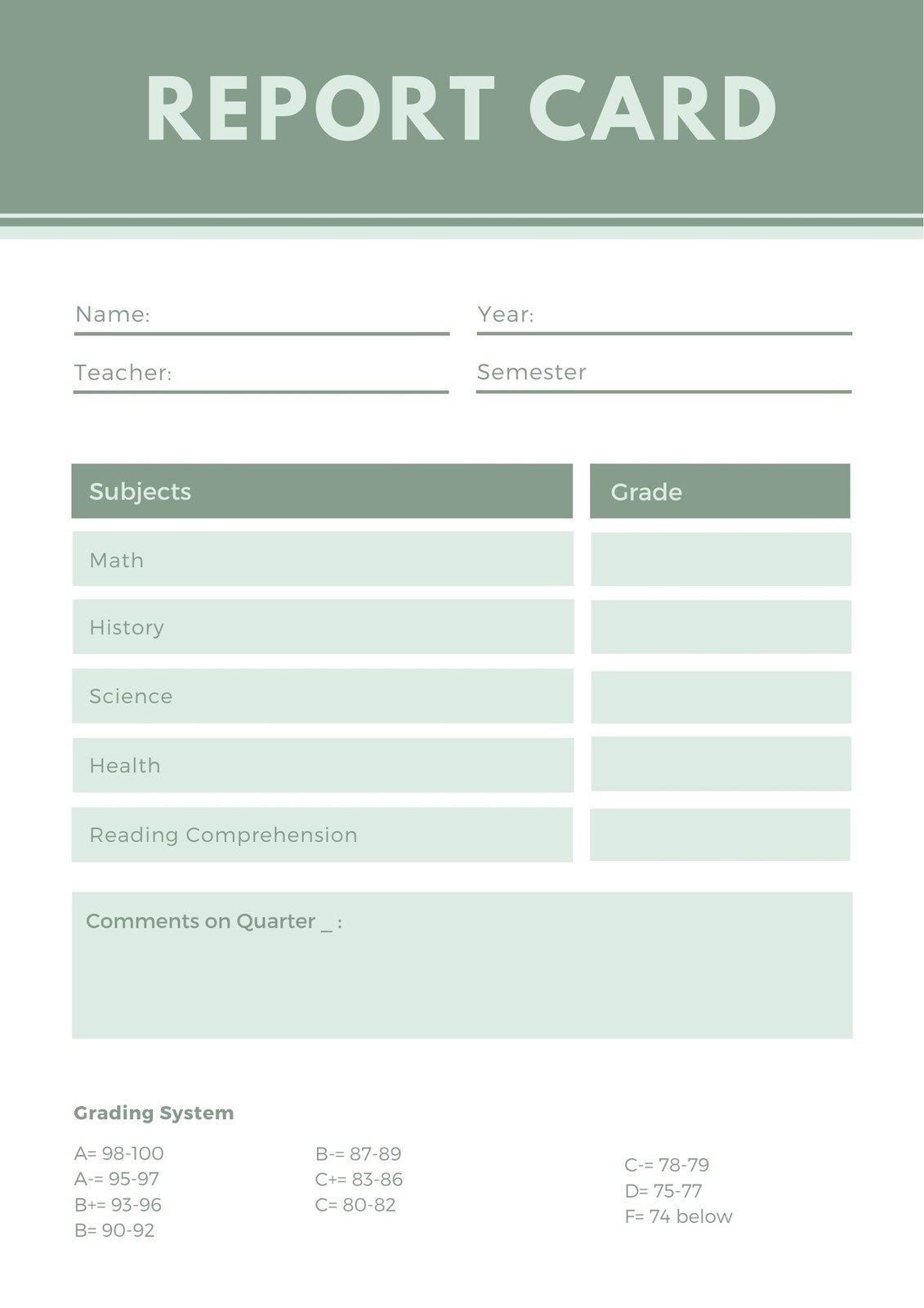 Printable Homeschool Progress Report Template