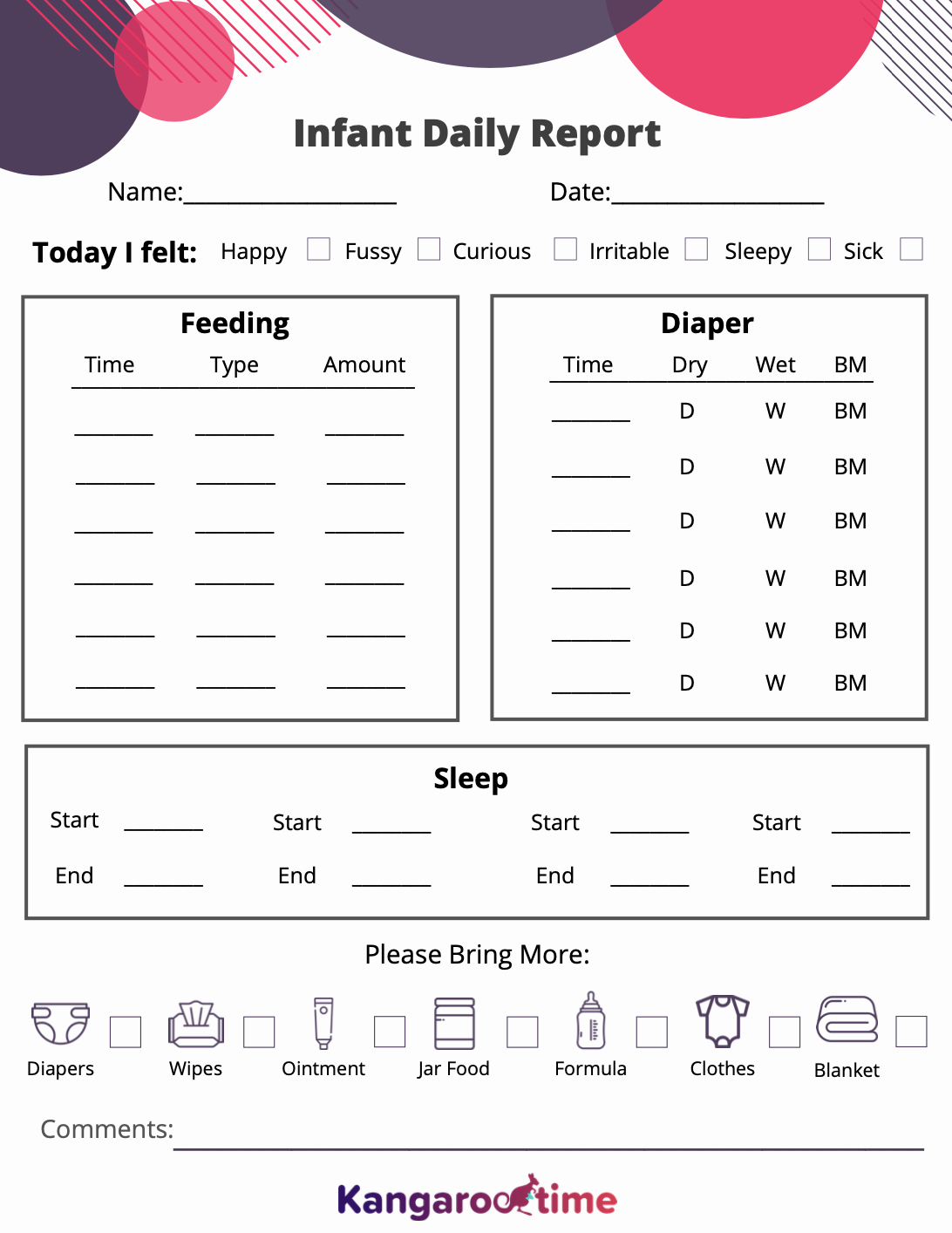 Free Downloadable Infant Daily Report Template For Childcare Centers Infant Daily Report Infant Daycare Starting A Daycare