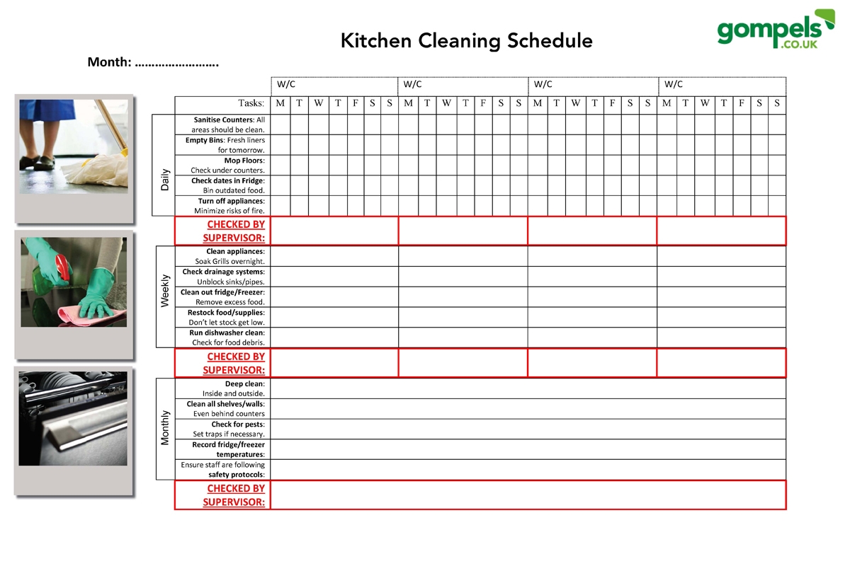 Printable Commercial Kitchen Cleaning Schedule Template