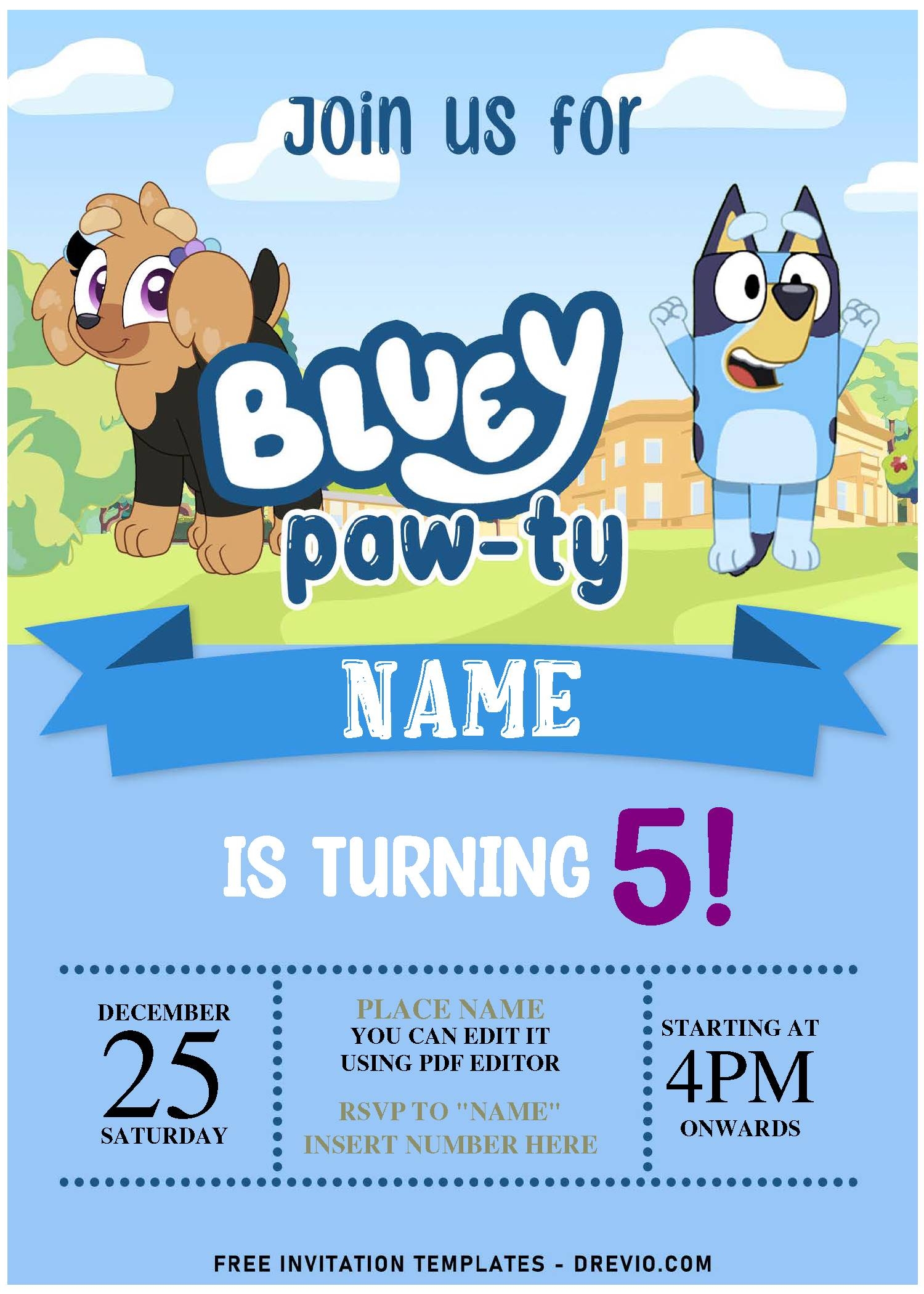 Free Editable PDF Cheerful Bluey Birthday PAW TY Invitation Templates Download Hundreds FREE PRINTABLE Birthday Invitation Templates