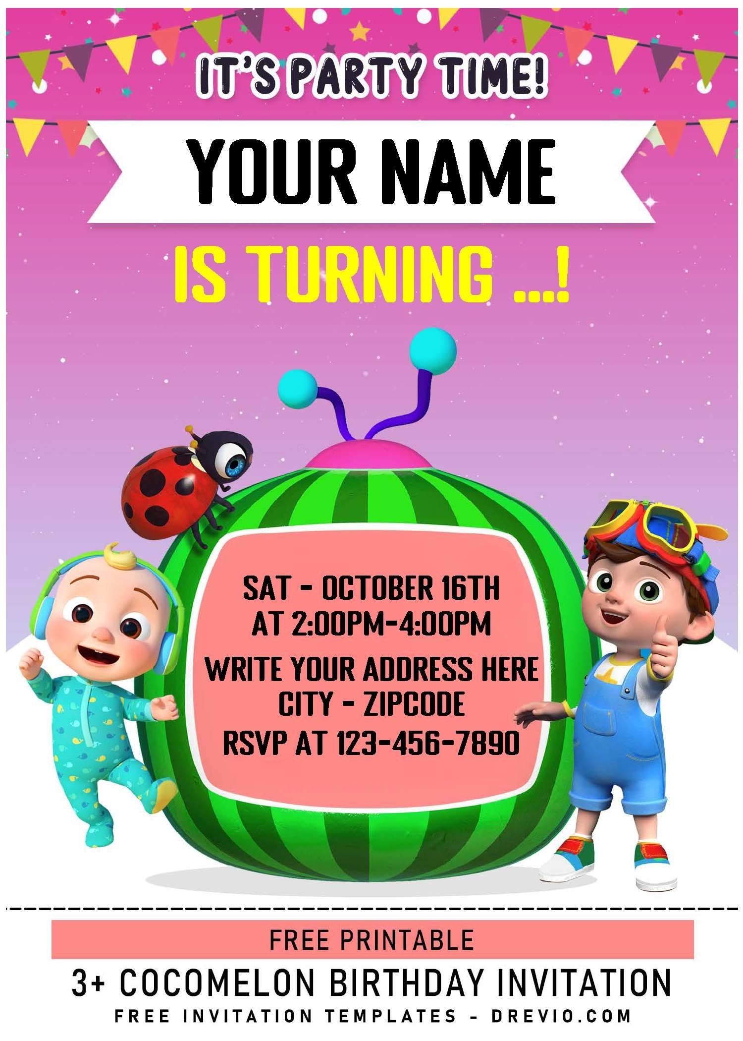 Printable Downloadable Blank Cocomelon Invitation Template Free