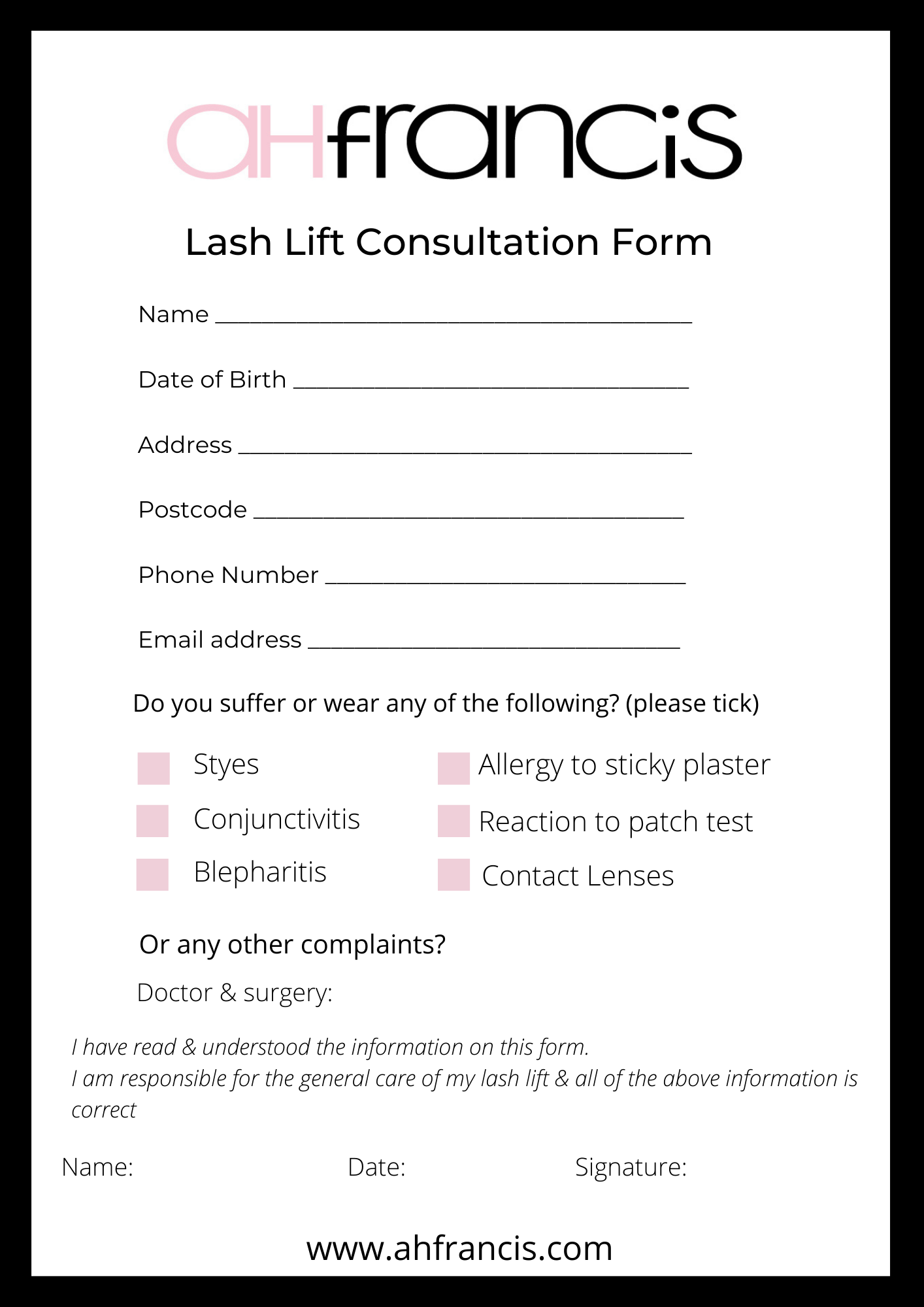 Printable Eyelash Extension Consultation Form Template Free