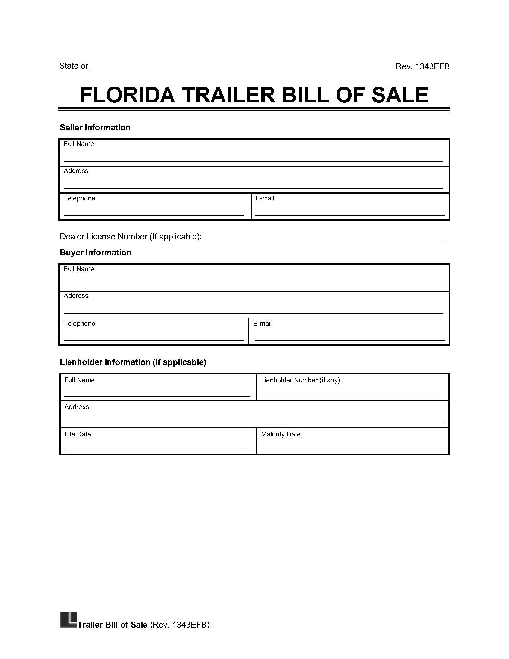Free Printable Bill Of Sale Template For Trailer