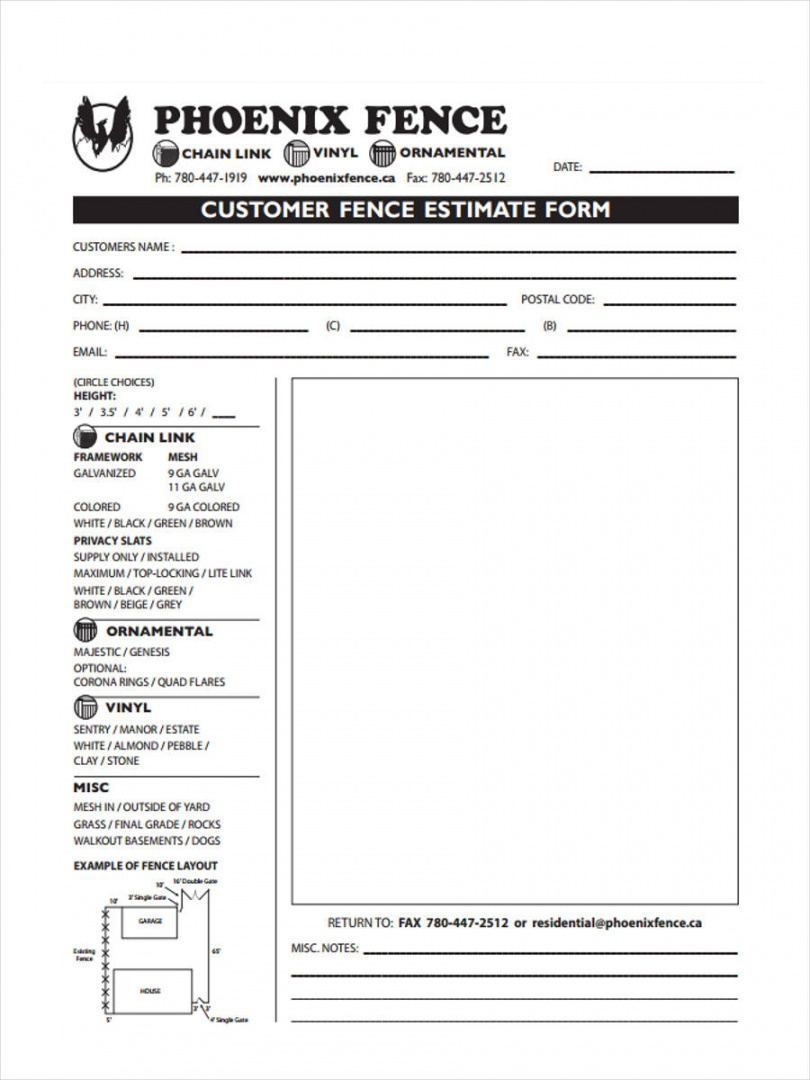 Printable Fence Quote Template