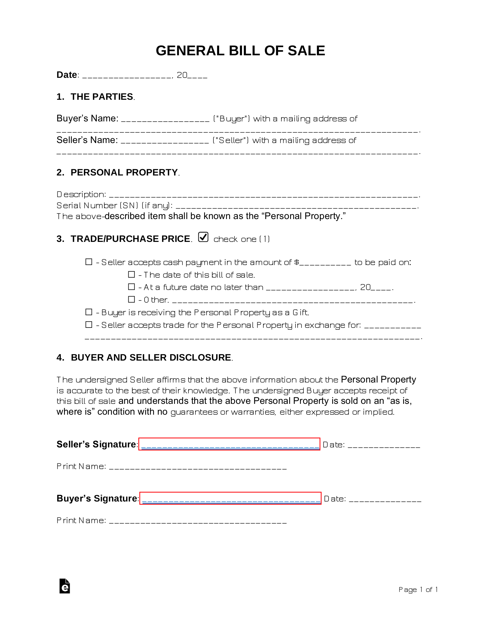 Free General Personal Property Bill Of Sale Form PDF Word EForms