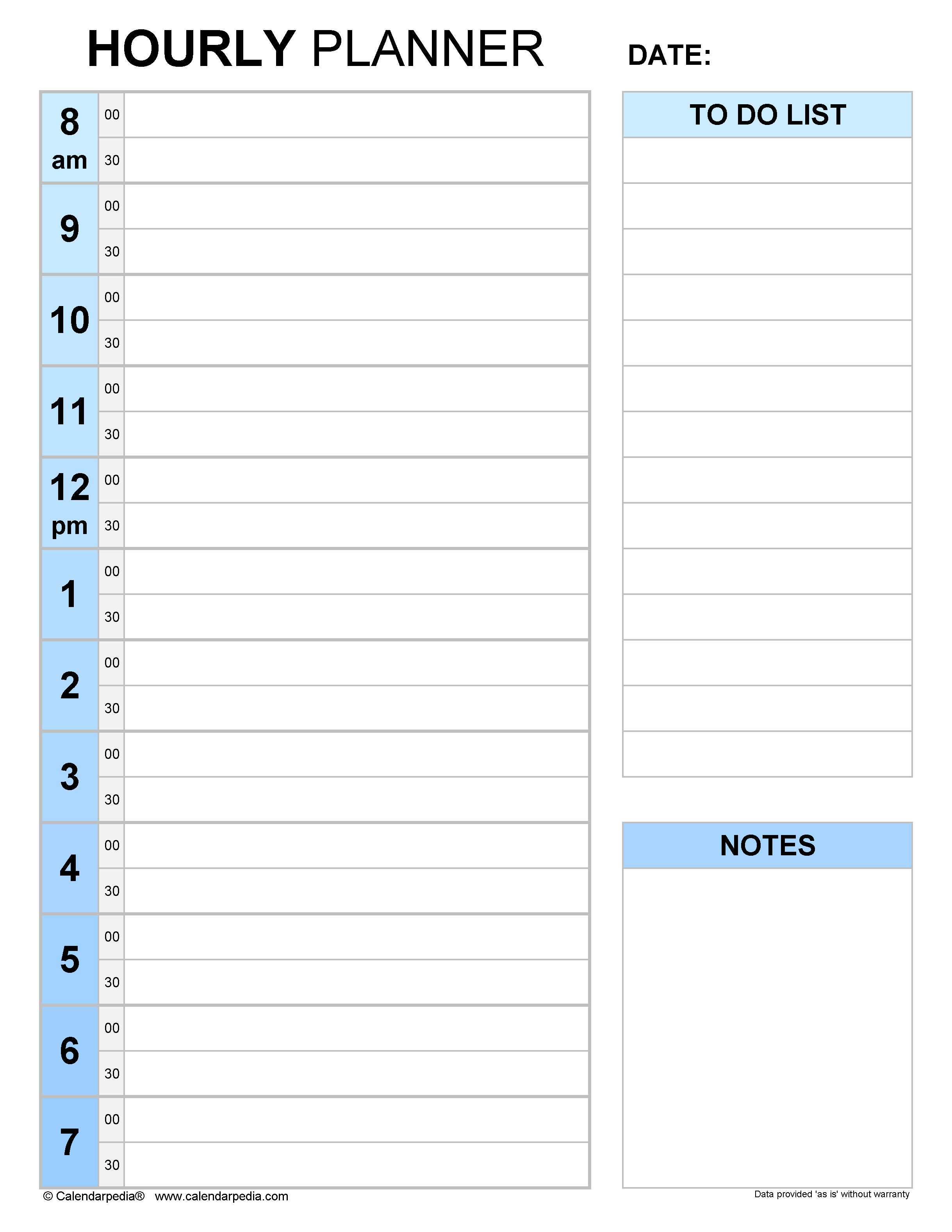 Hourly Planner Template Printable