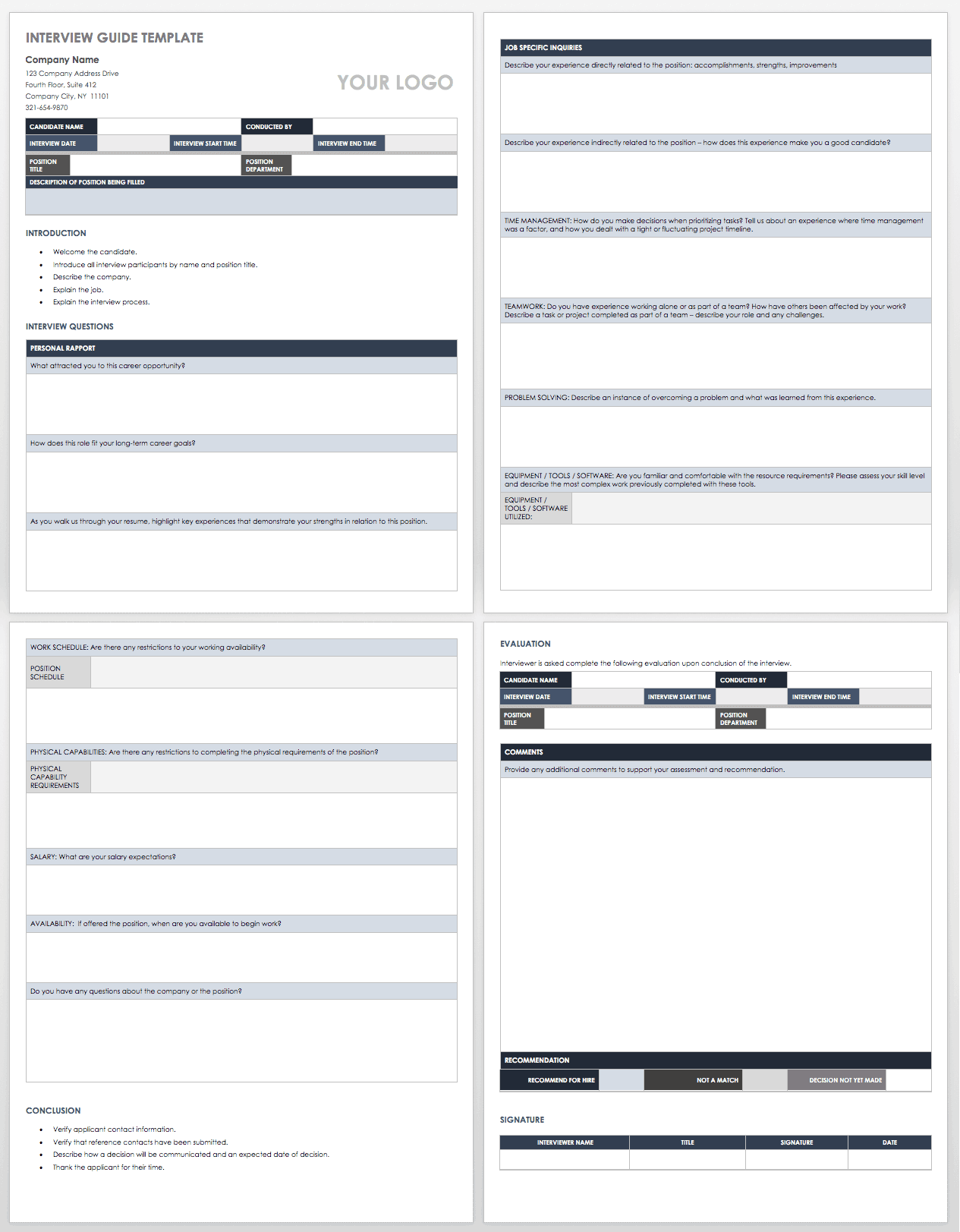 Printable Interview Questions Template