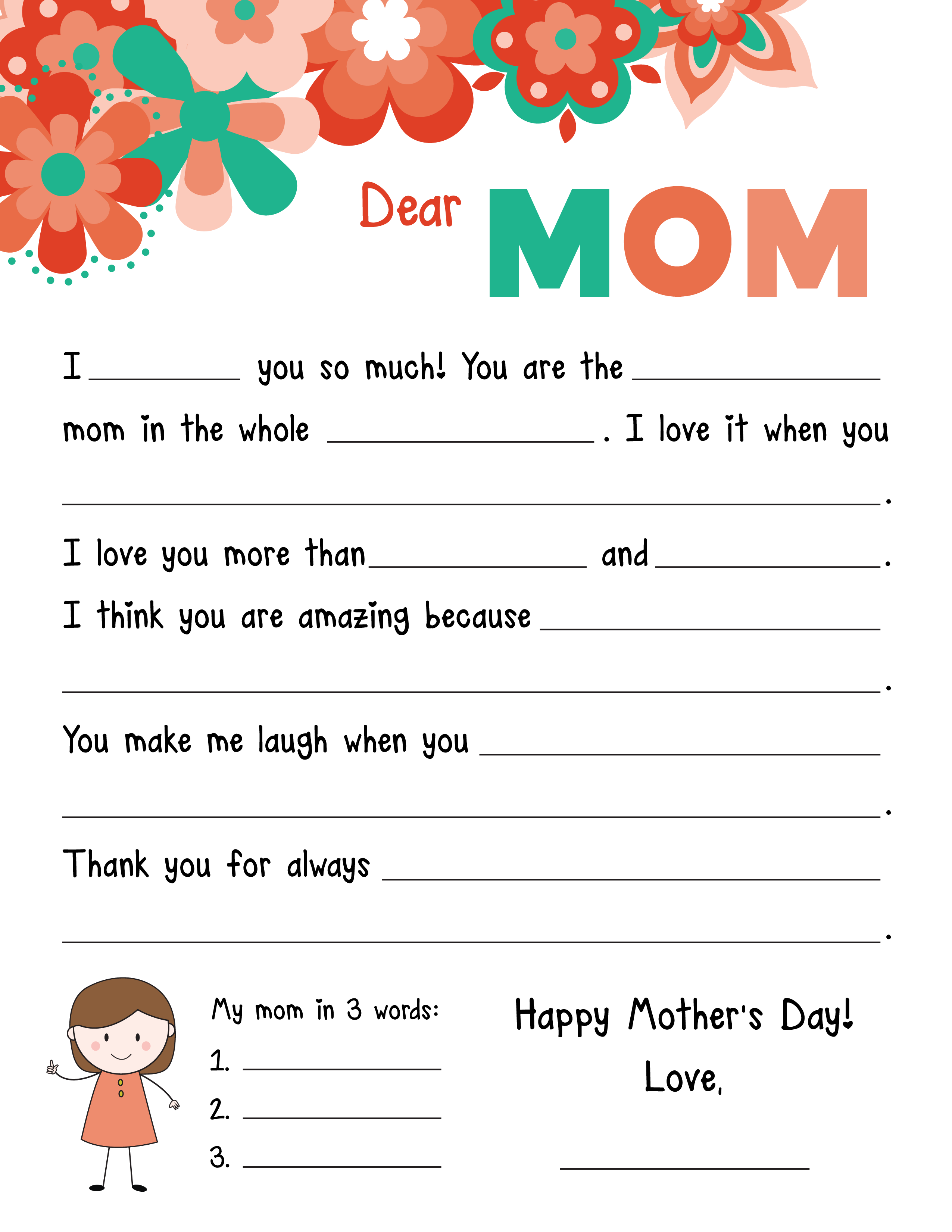 Free Mother s Day Printable For Kids About A Mom