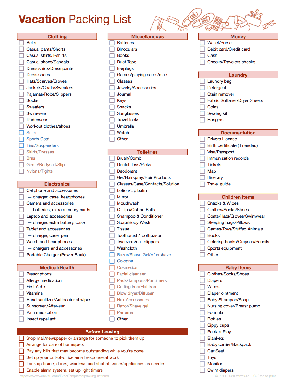Printable Packing List Template