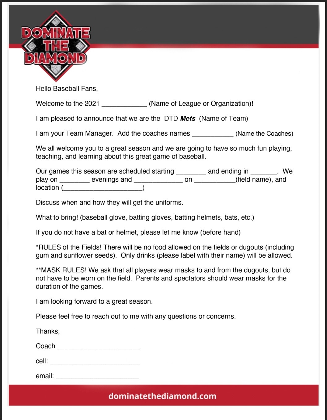 Printable Baseball Practice Plan Template