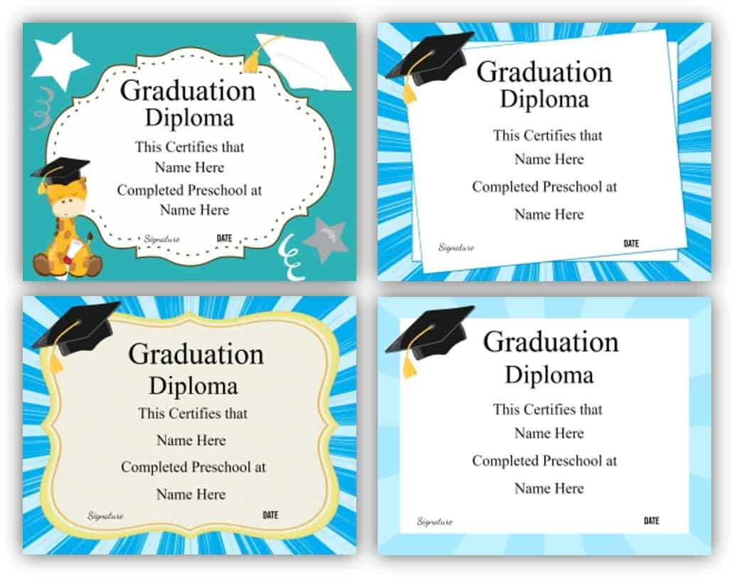 Printable Editable Preschool Graduation Certificate Template Free