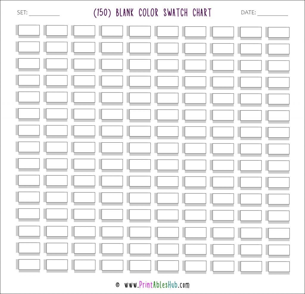 Free Printable 100 120 150 Blank Color Swatch Chart Template PDF Printables Hub Color Swatch Swatch Templates Printable Free