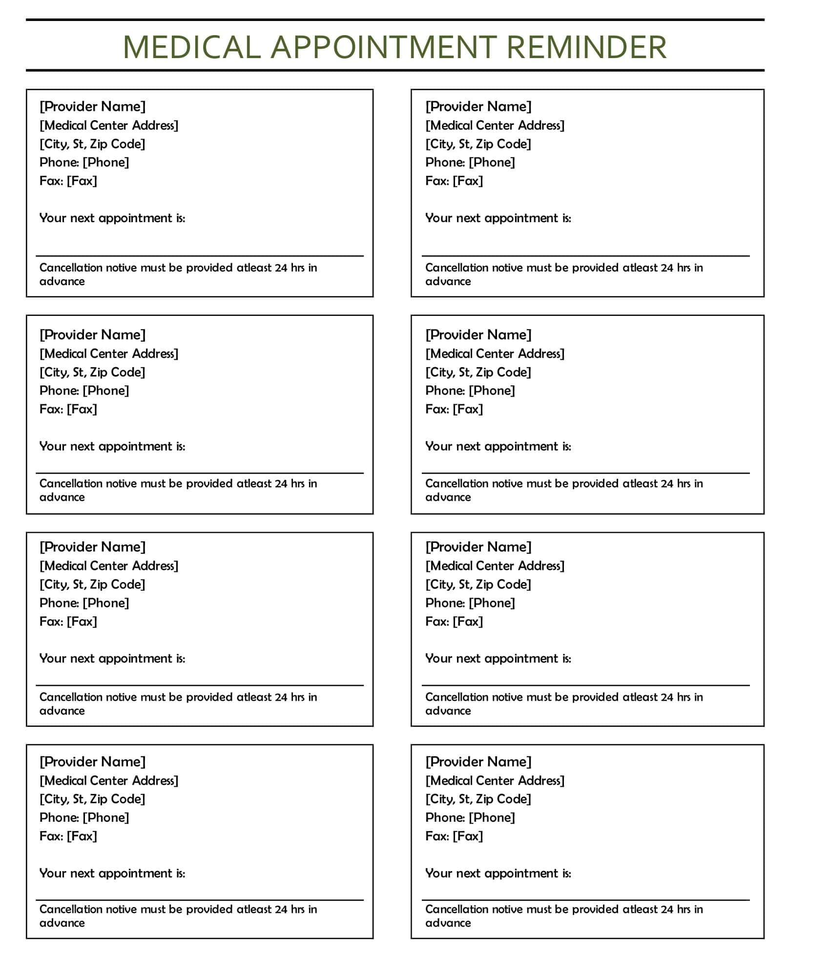 Free Printable Appointment Card Templates Word PDF Excel Medical