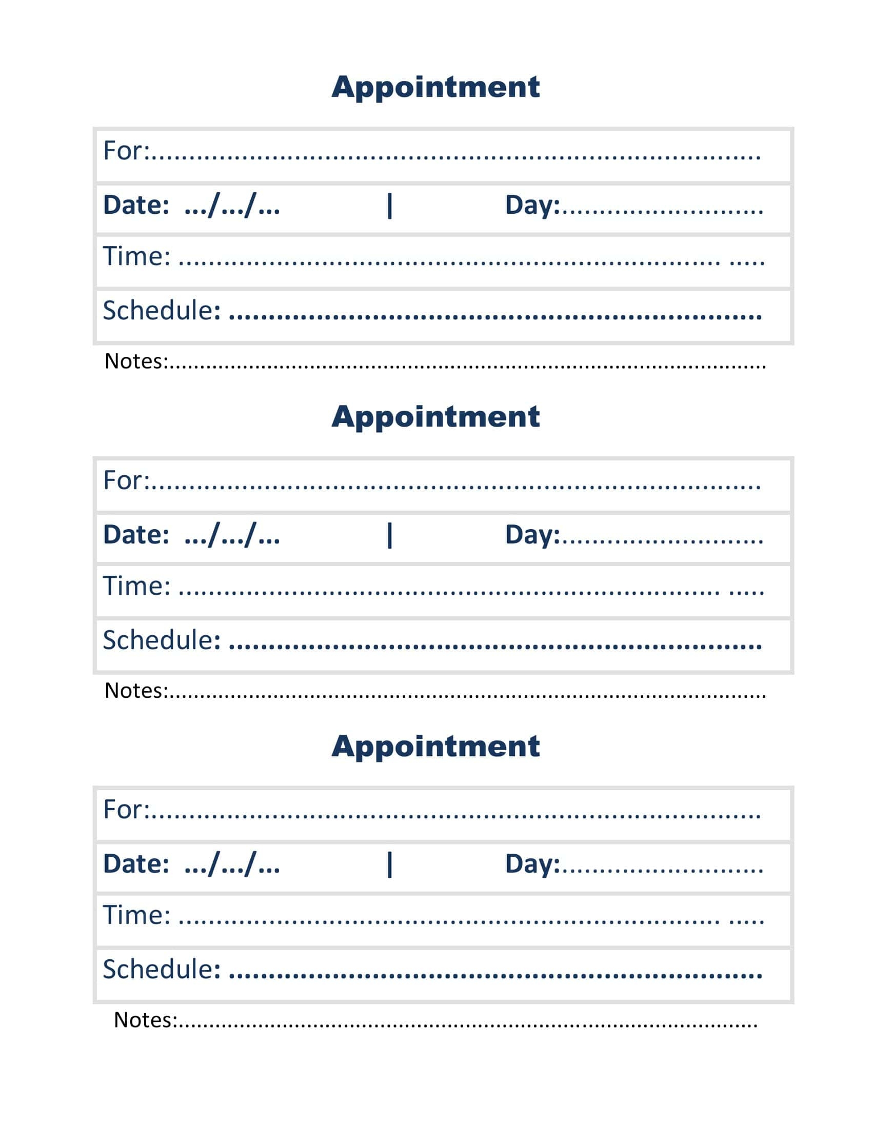 Free Printable Appointment Card Templates Word PDF Excel Medical