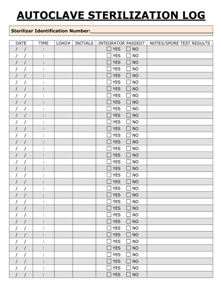 Free Printable Autoclave Sterilization Log Sheet Fill Out Sign Online DocHub