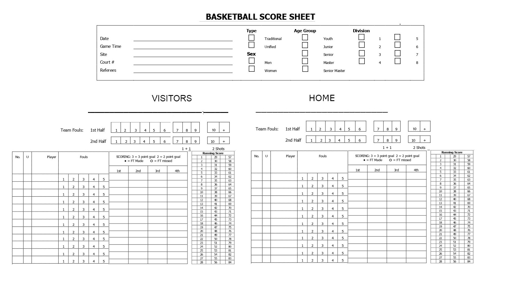 Printable Template Basketball Stat Sheet