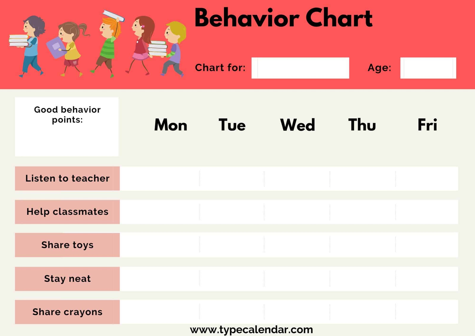 Printable Behavior Chart Template