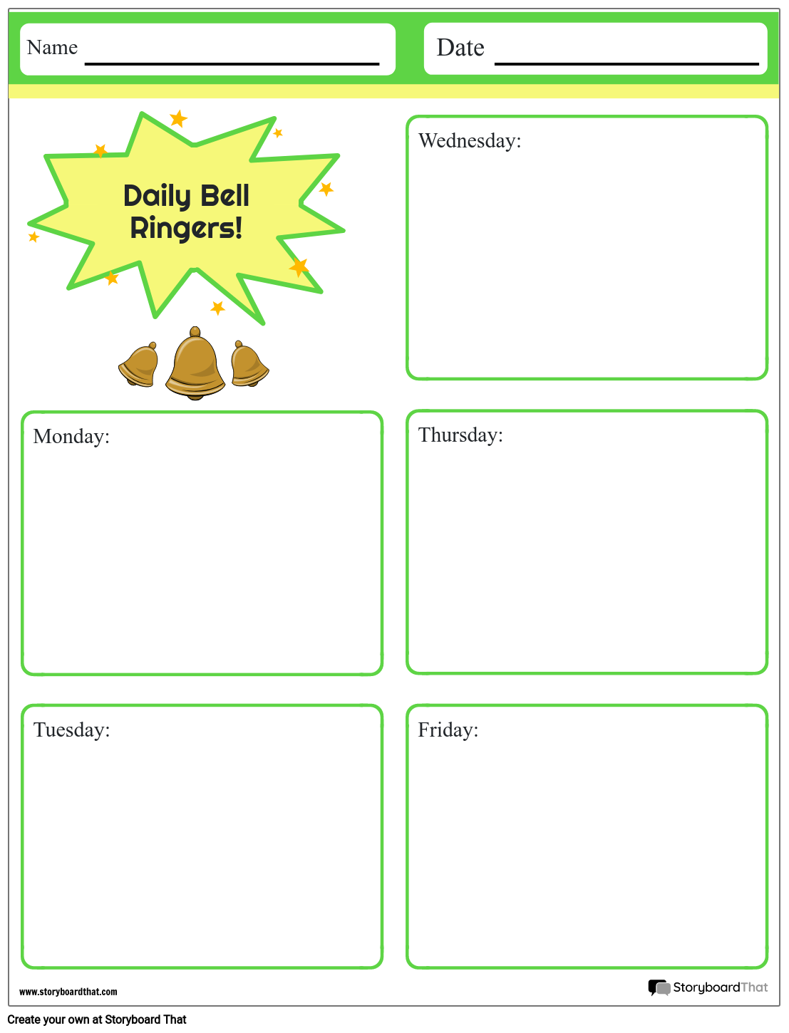 Free Printable Bell Ringers Templates StoryboardThat