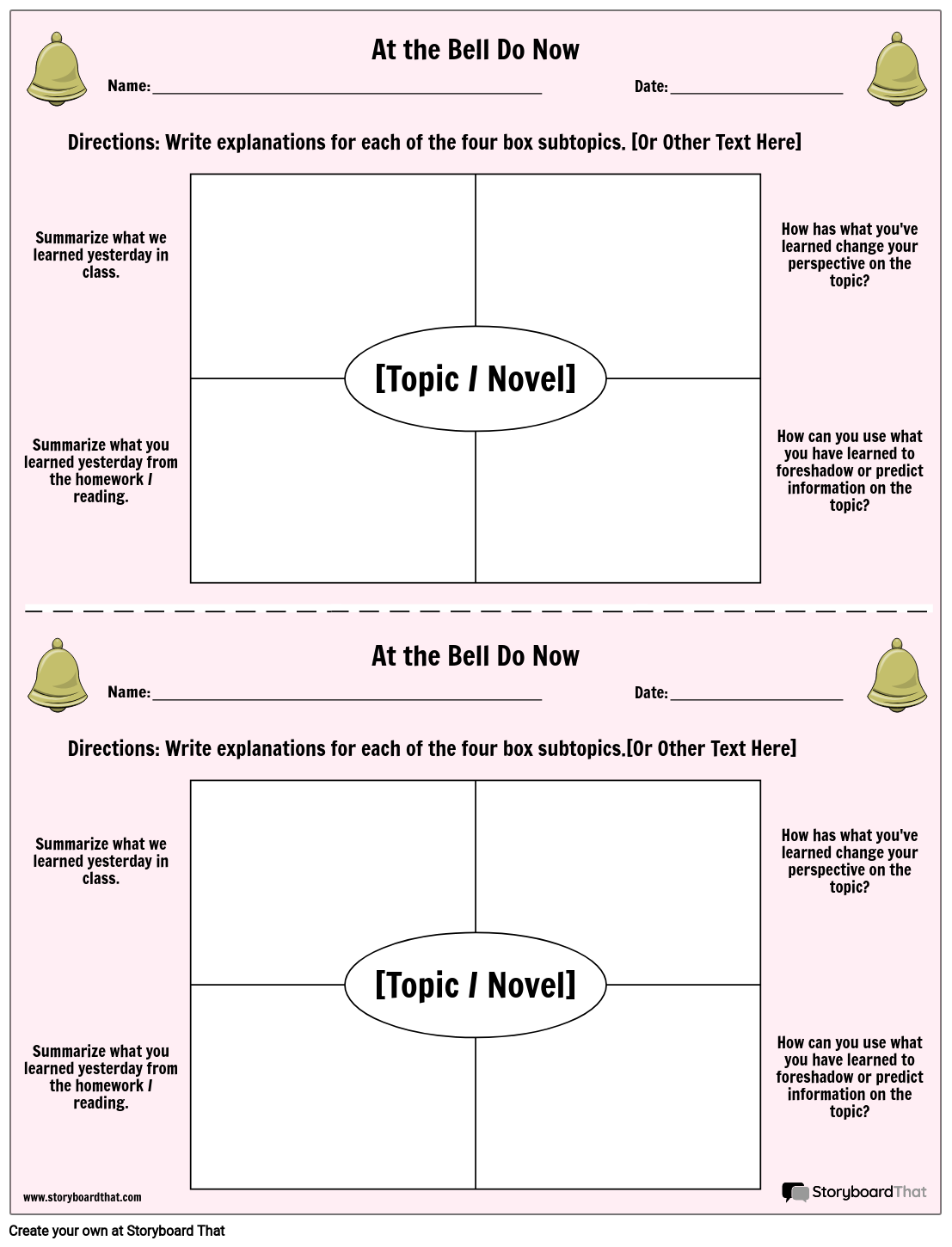 Free Printable Daily Bell Ringer Template