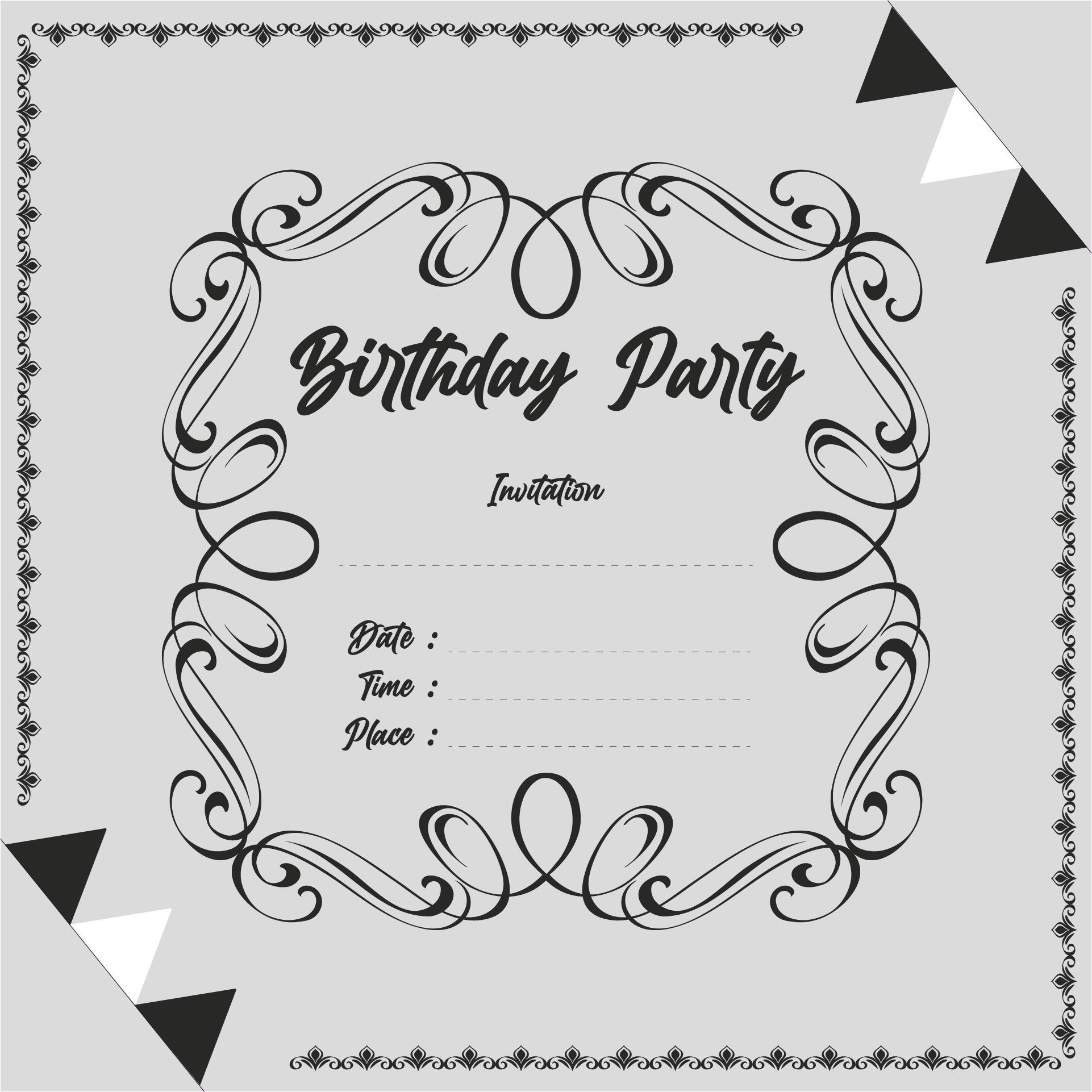 Free Printable Black And White Birthday Invitations Printable Birthday Invitations Happy Birthday Invitation Card Birthday Invitations