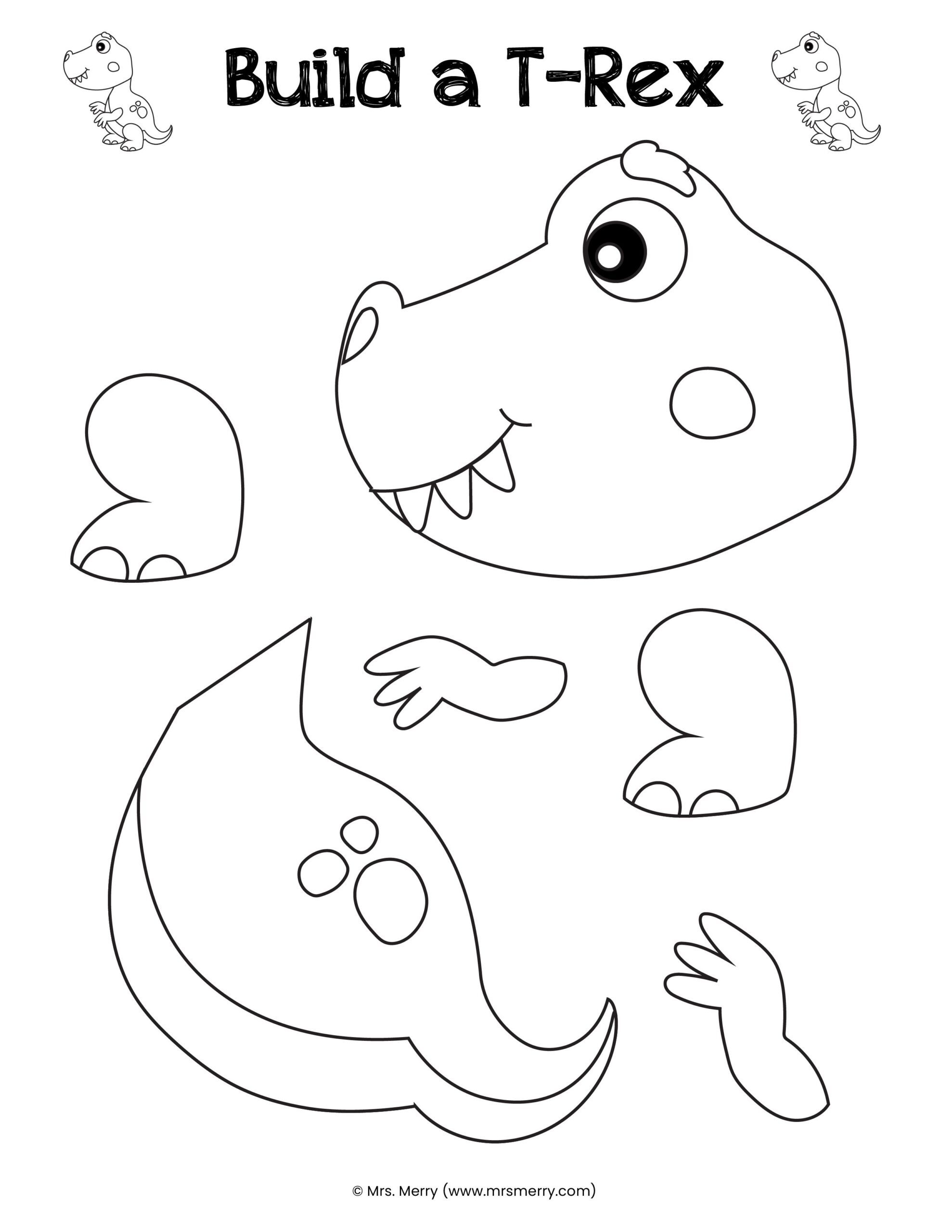 Free Printable Build a T Rex Dinosaur Mrs Merry Dinosaur Crafts Dinosaur Activities Preschool Animal Crafts
