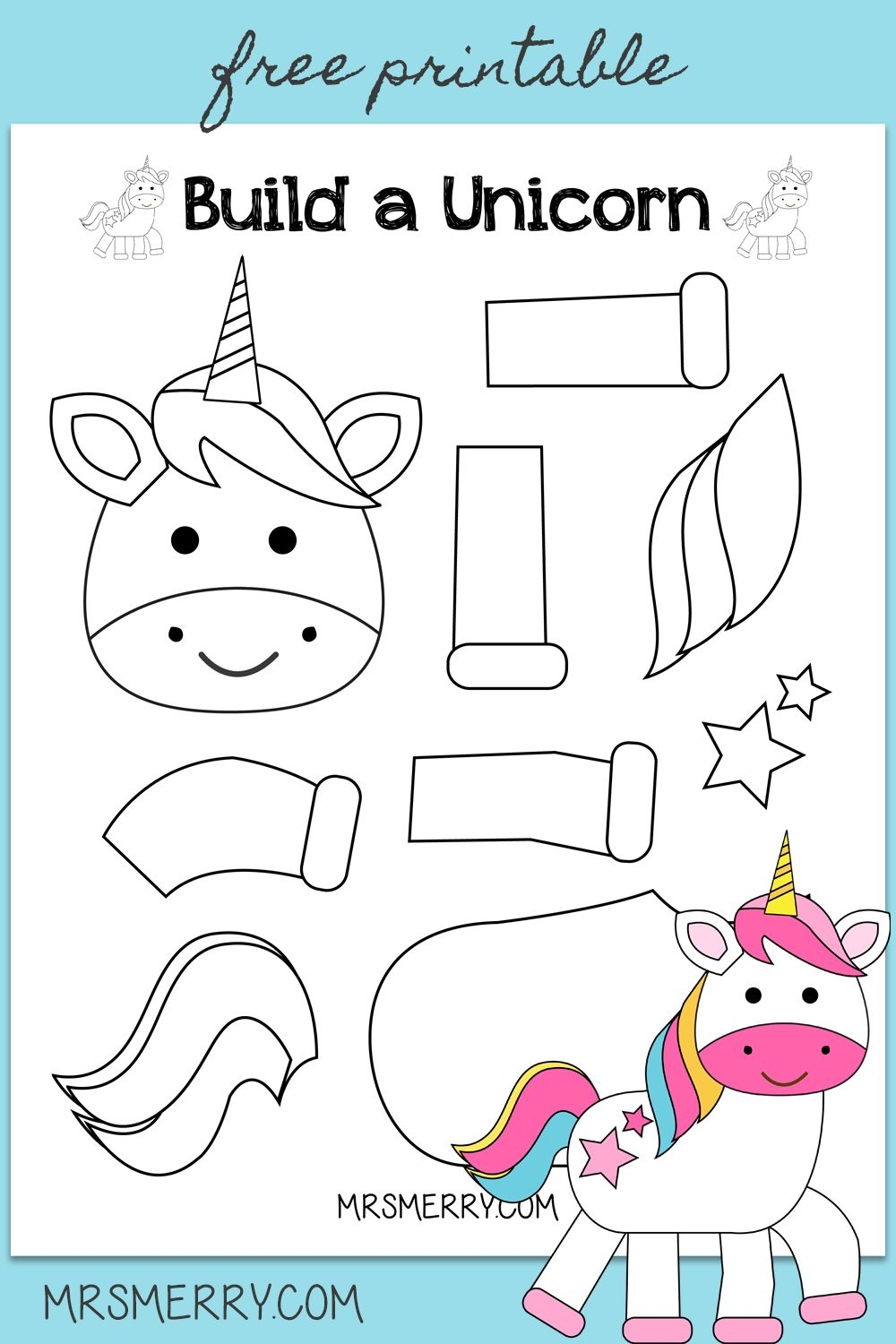 Free Printable Build A Unicorn Craft For Kids Mrs Merry Unicorn Craft Unicorn Crafts For Kids Unicorn Kids