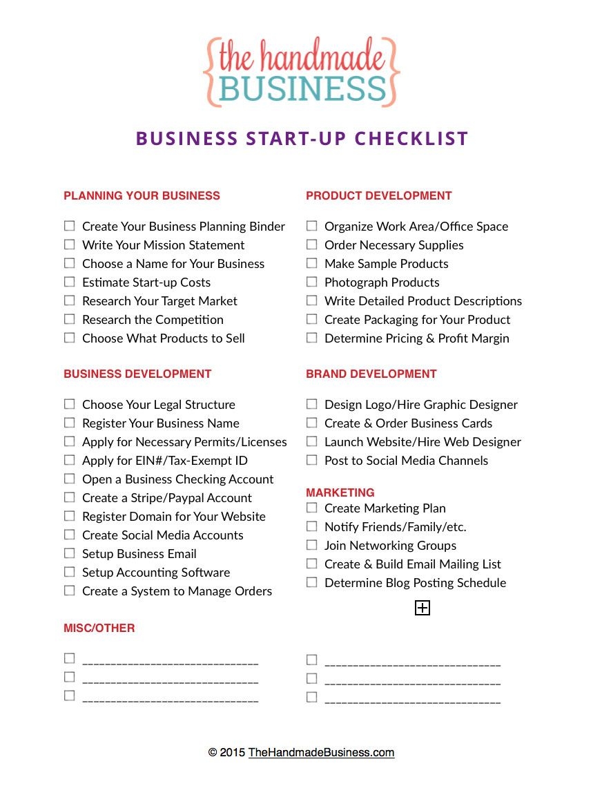 Printable Business Startup Checklist Template
