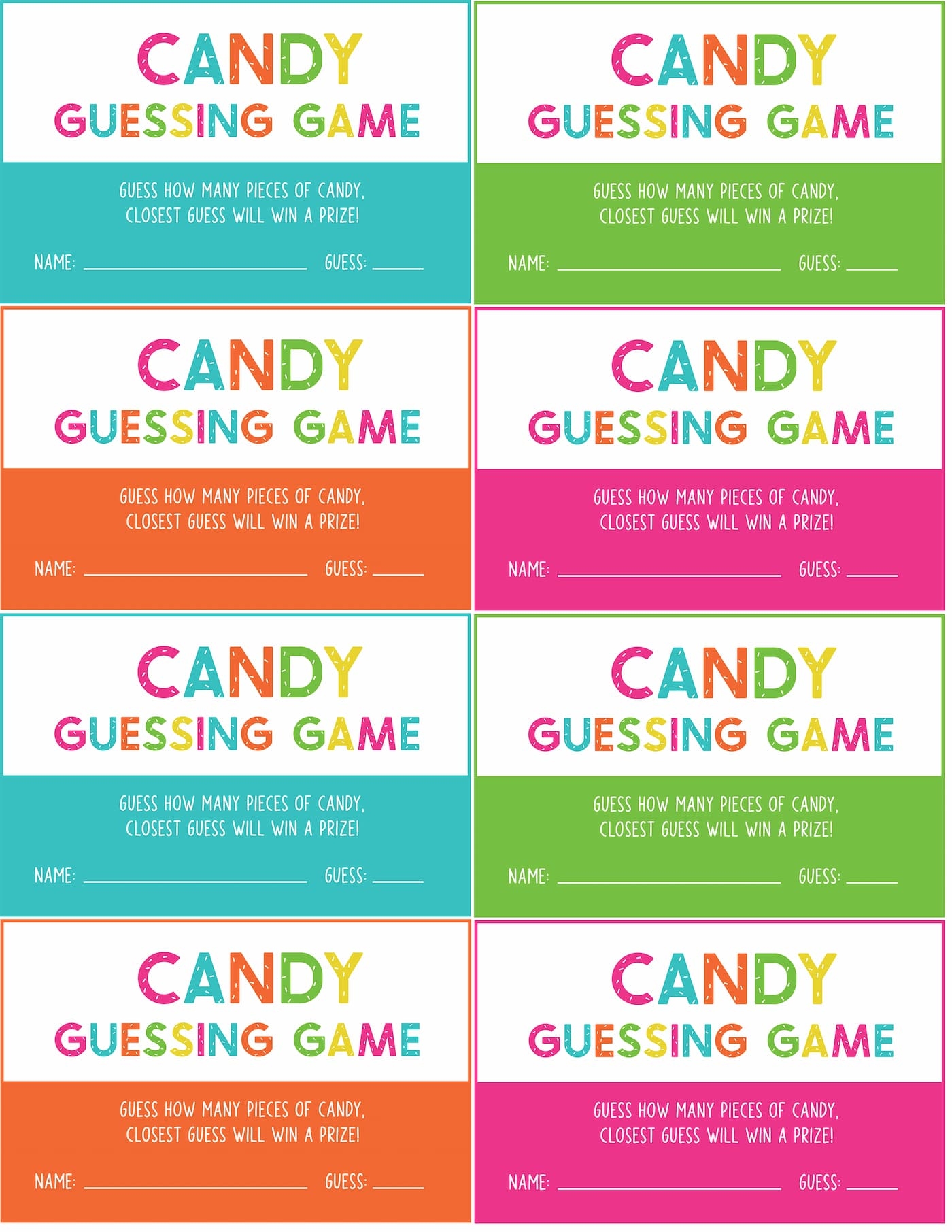 Guess How Many Printable Template Free