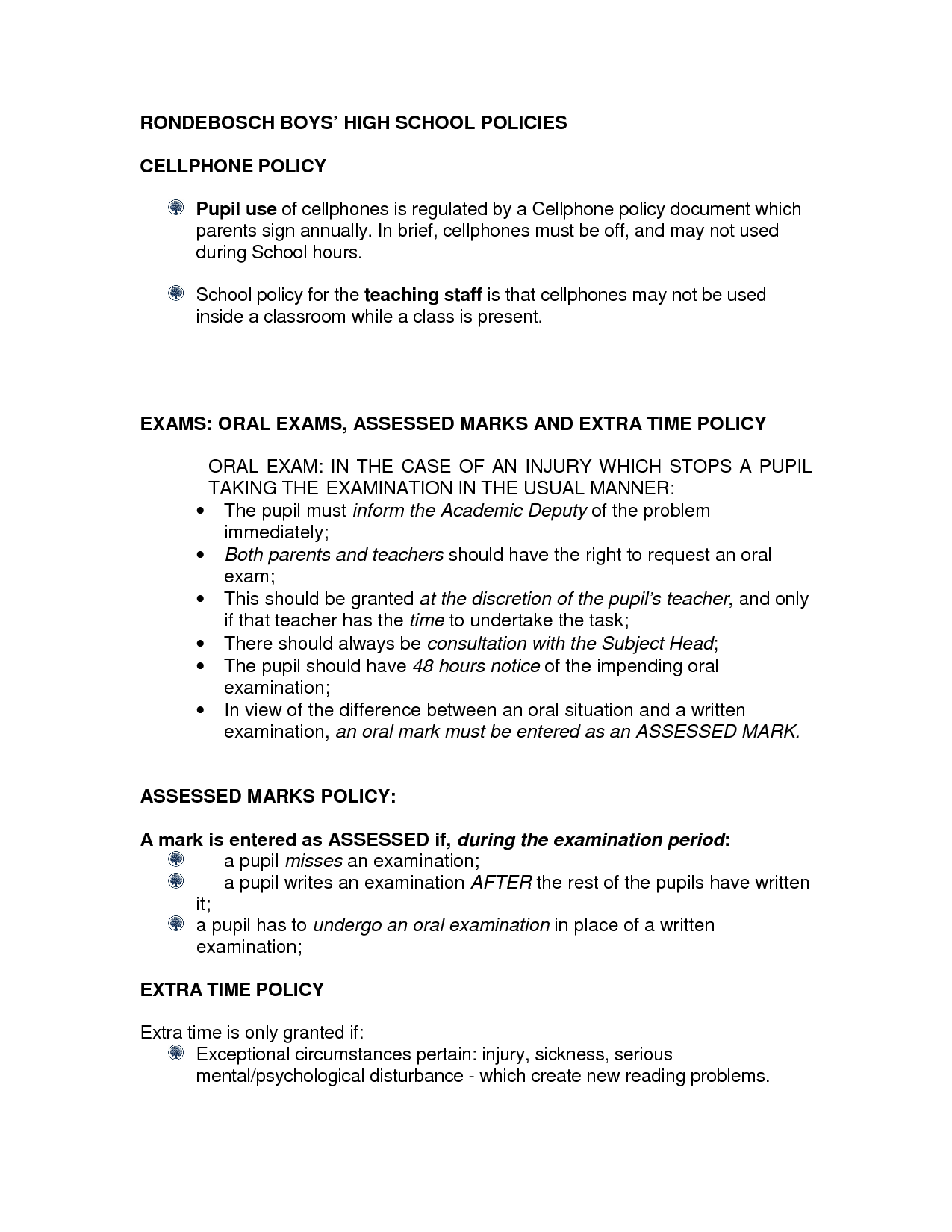 Printable Cell Phone Policy Template