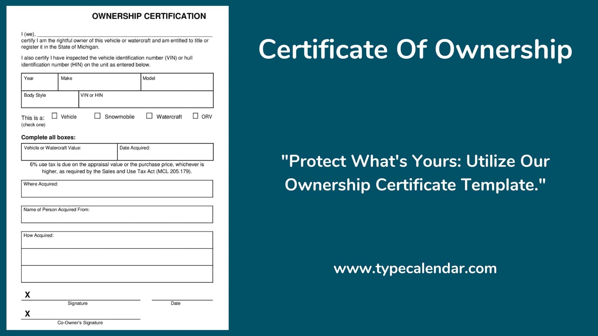 Free Printable Certificate Of Ownership Letter Templates Word PDF 