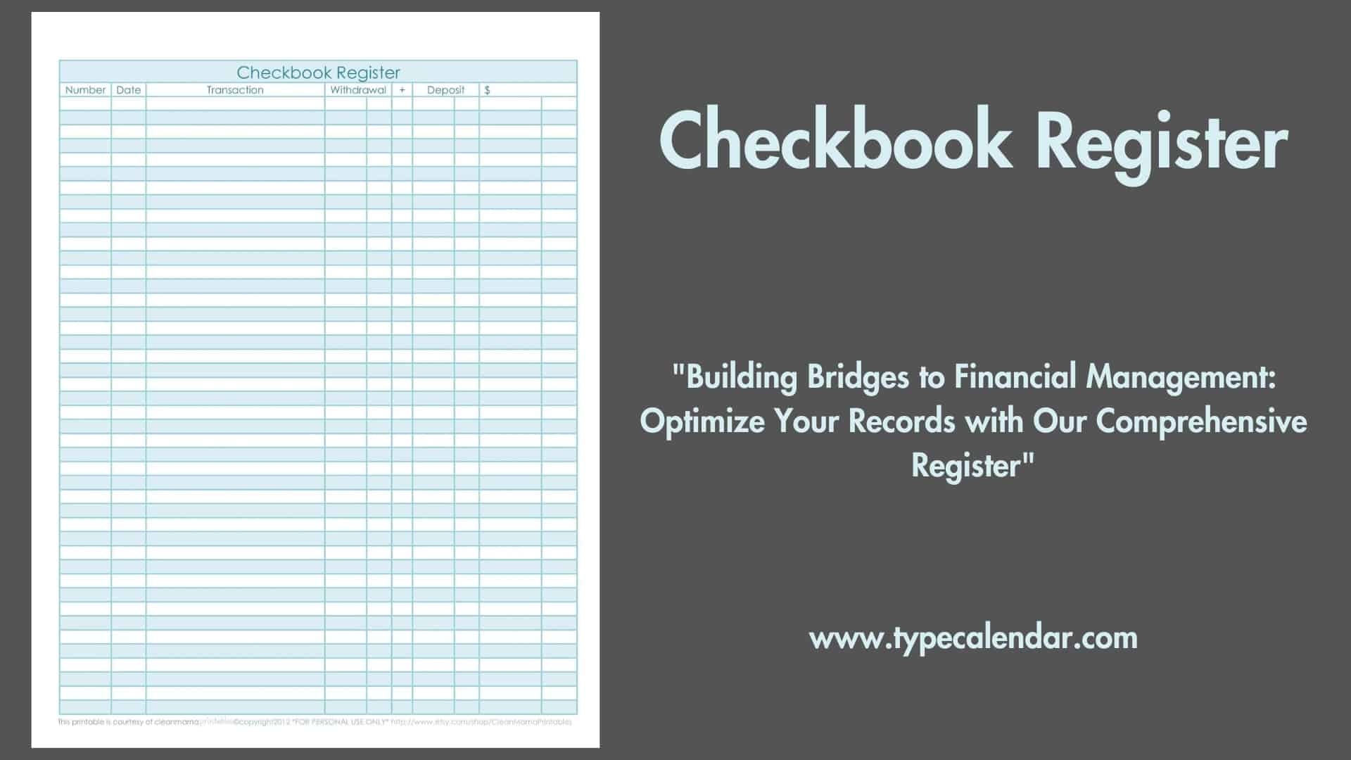Free Printable Checkbook Register Template