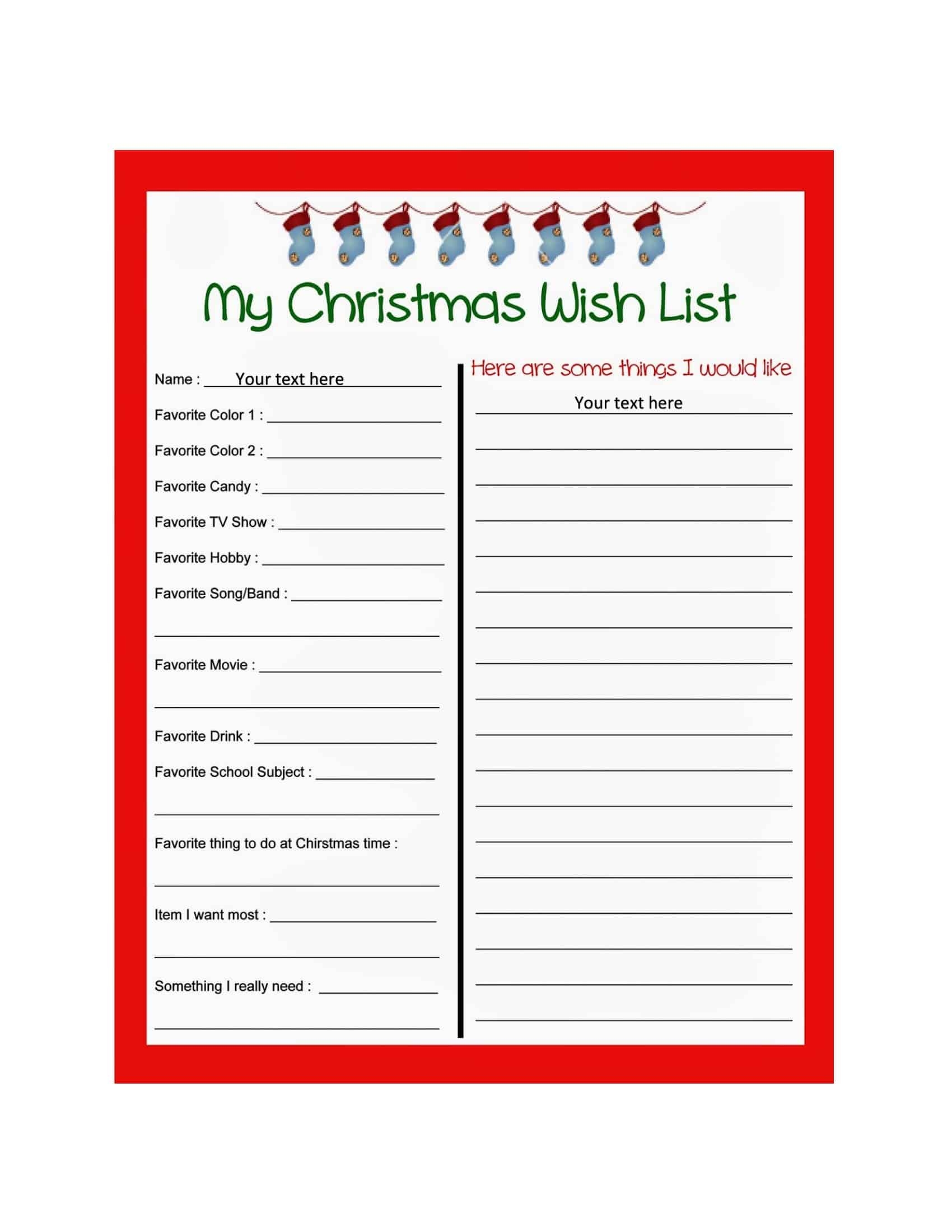 Free Christmas List Template Printable