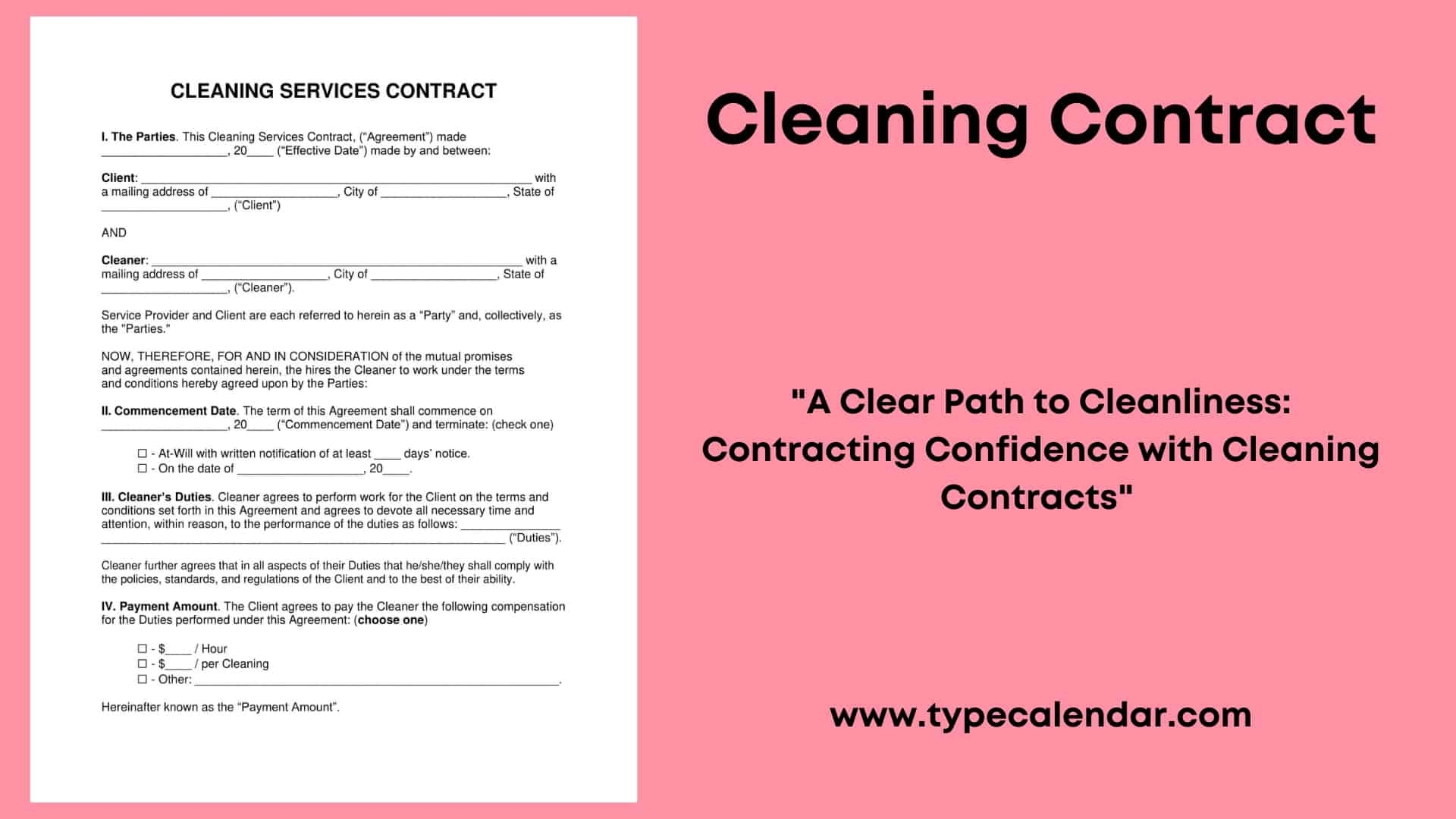 Free Printable Cleaning Contract Templates Word PDF 