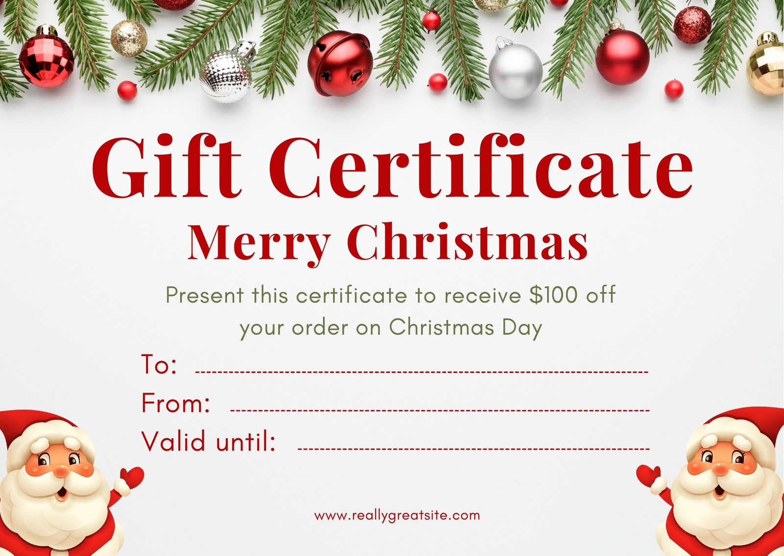 Free Printable Custom Christmas Gift Certificate Templates Canva