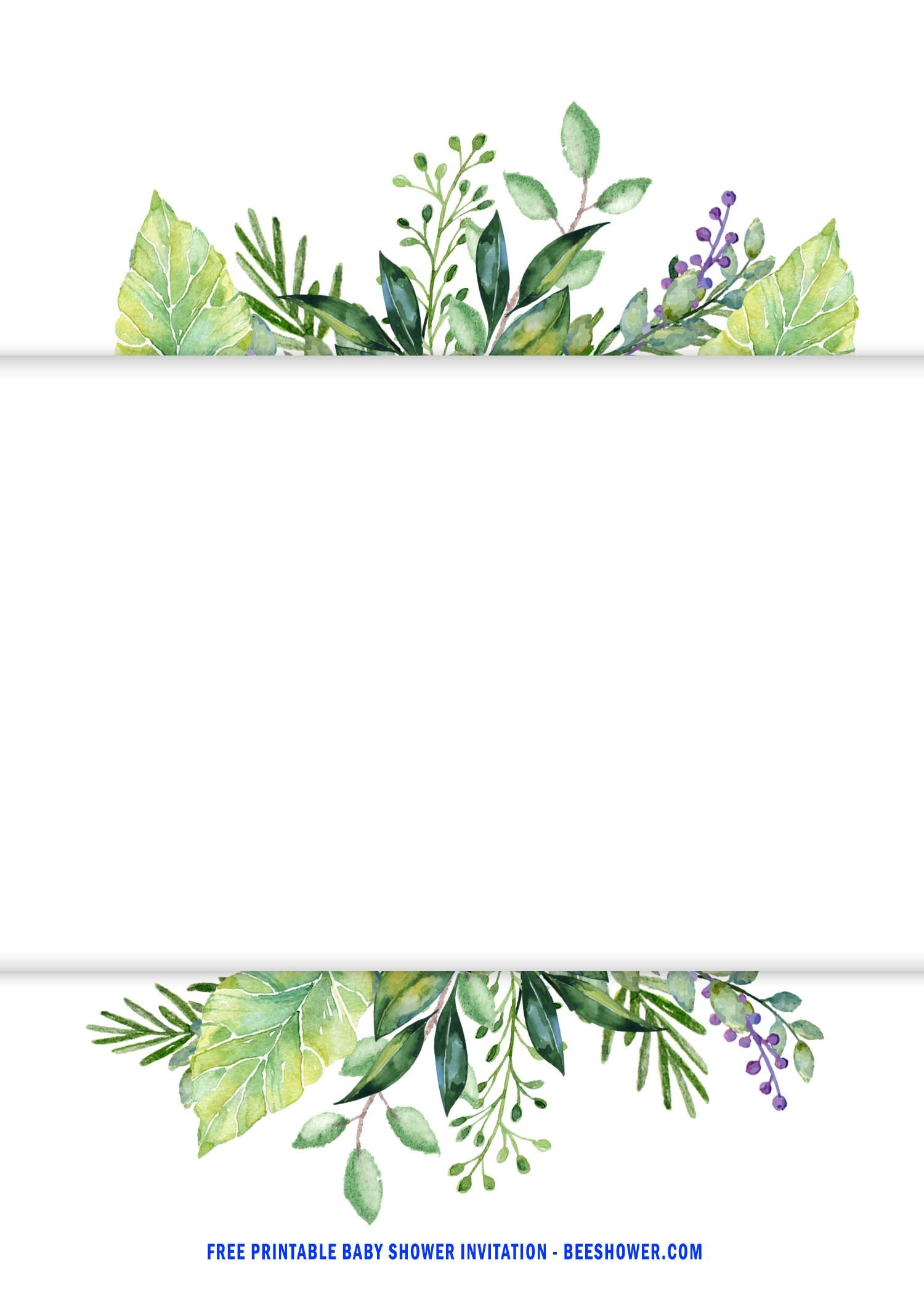 FREE Printable Cute Watercolor Greenery Invitation Templates Free Printable Baby Shower Invitations Greenery Invitation Nature Party