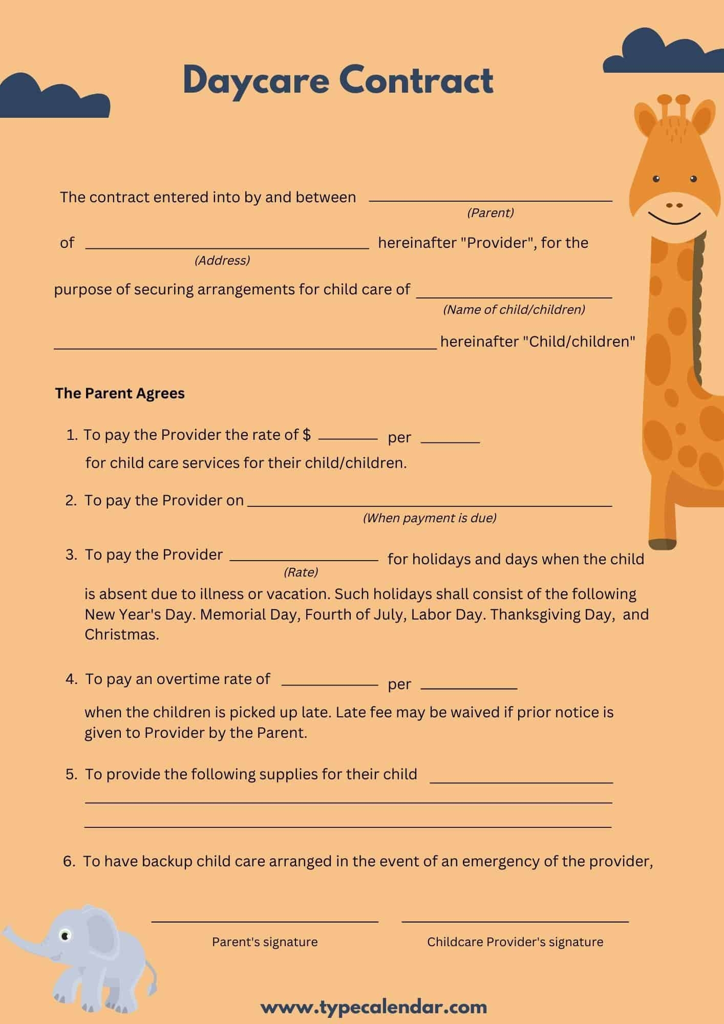Printable Daycare Contract Template
