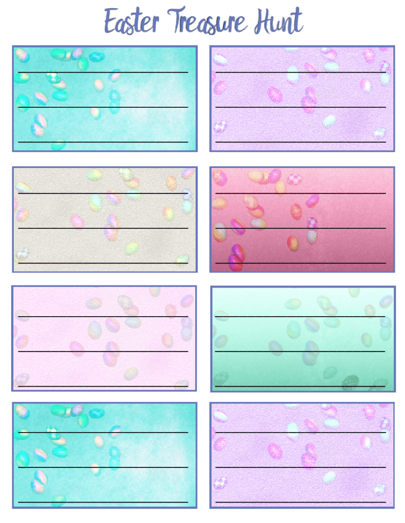 Free Printable Easter Treasure Hunt 24 Mix Match Clue Plus Blanks