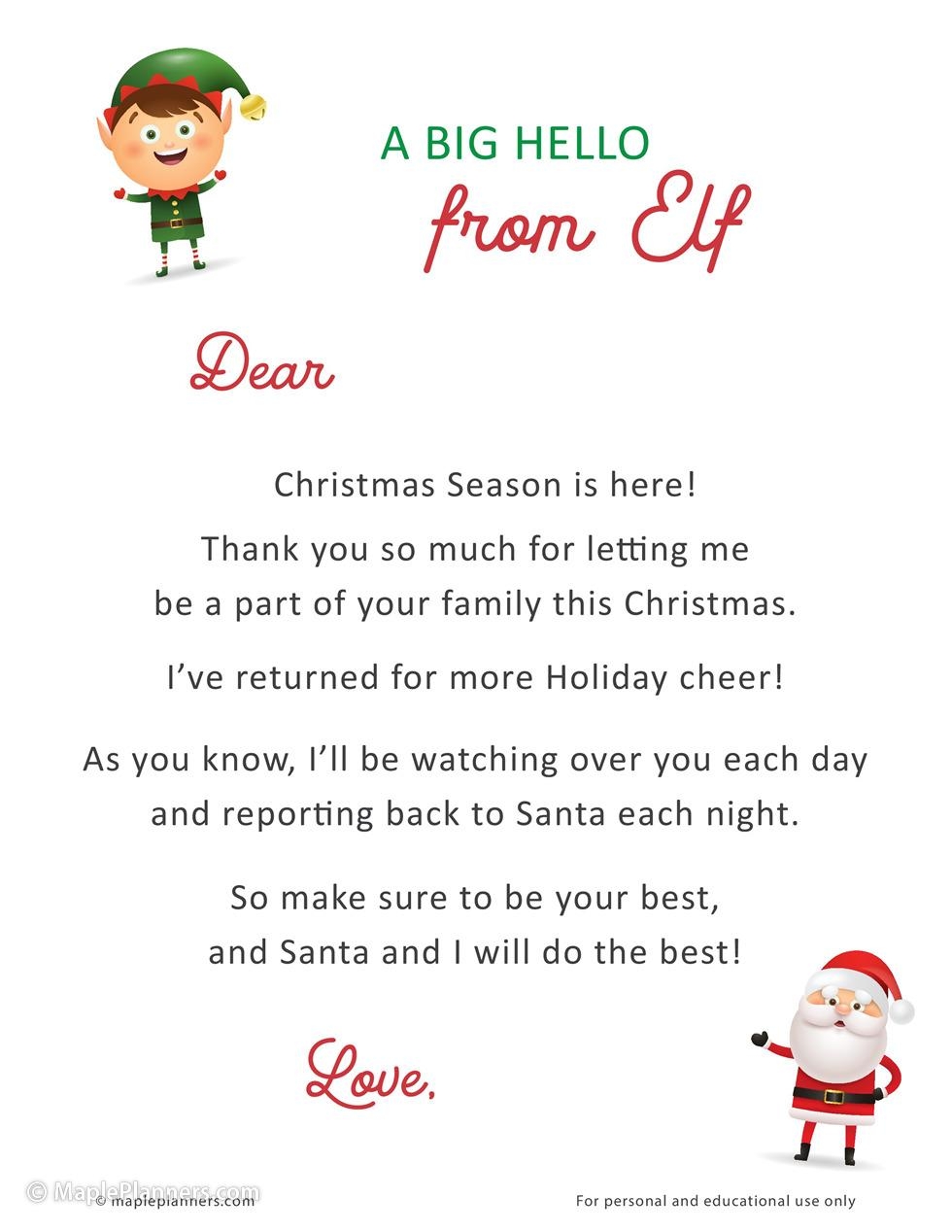 Free Printable Elf On Shelf Letter Template
