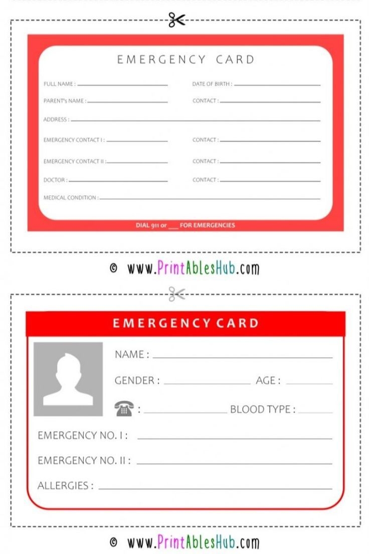 Free Printable Emergency Card Templates PDF Included Contact Card Template Medical Emergency Card Emergency Binder