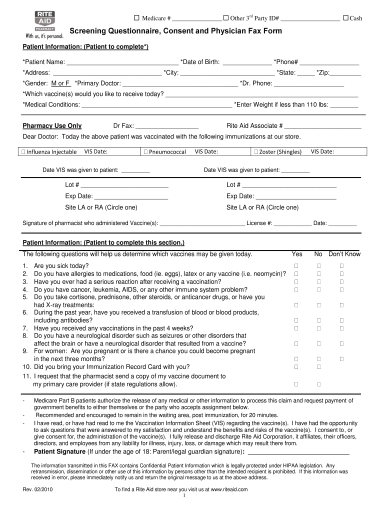 Printable Flu Vaccine Consent Form Template