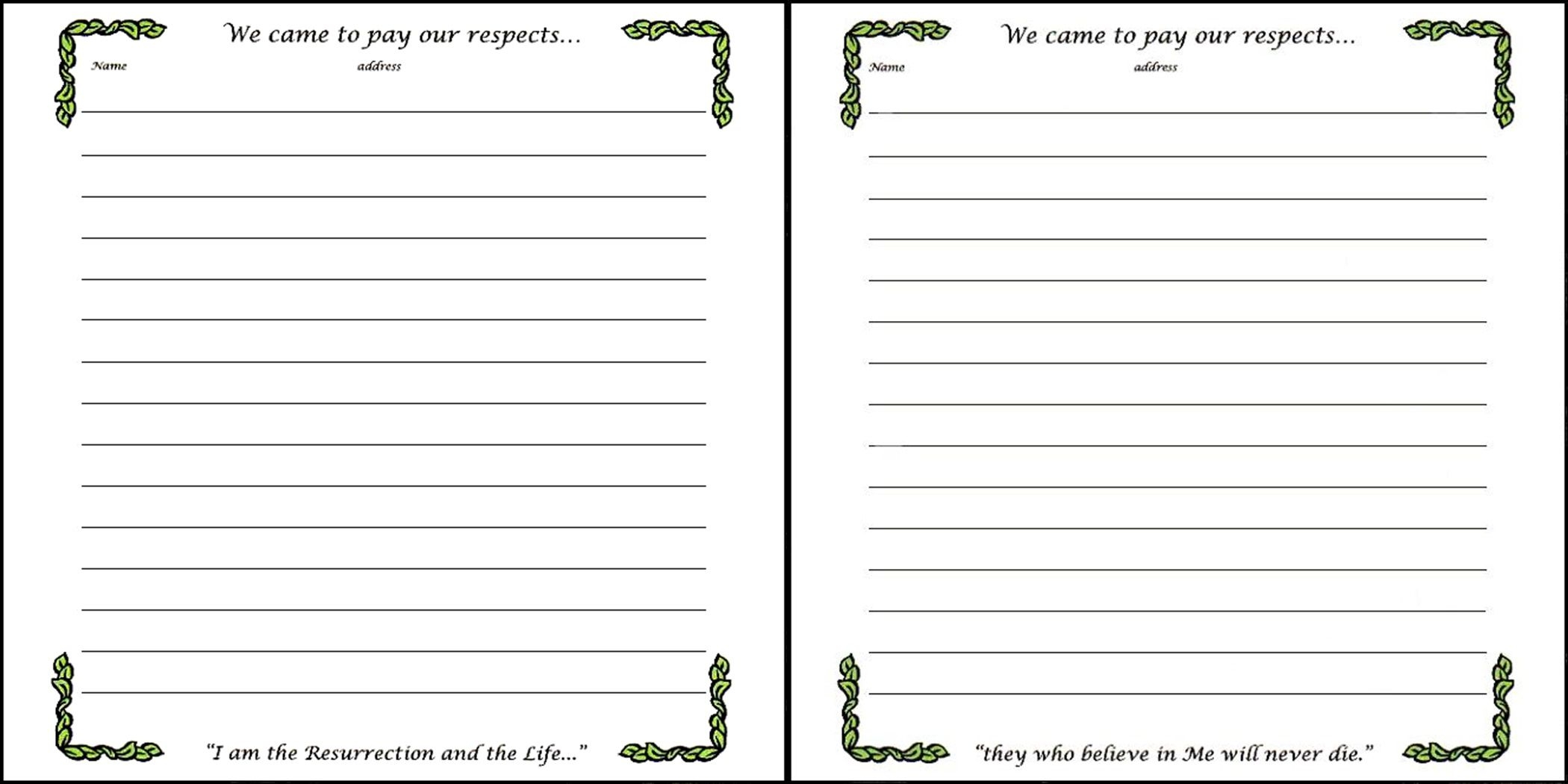 Free Printable Funeral Guest Book Template Printable Templates Free